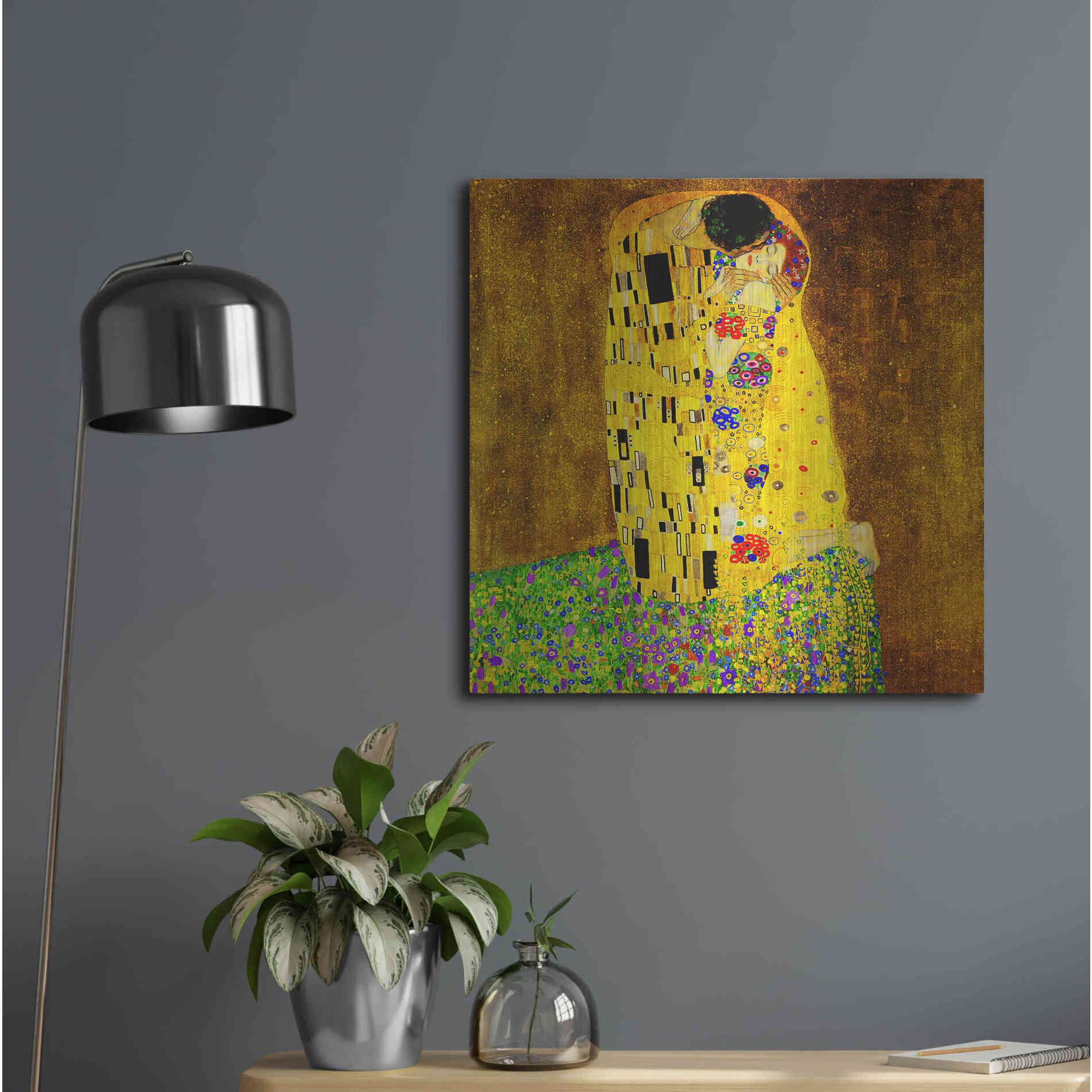 Luxe Metal Art 'The Kiss' by Gustav Klimt, Metal Wall Art,24x24