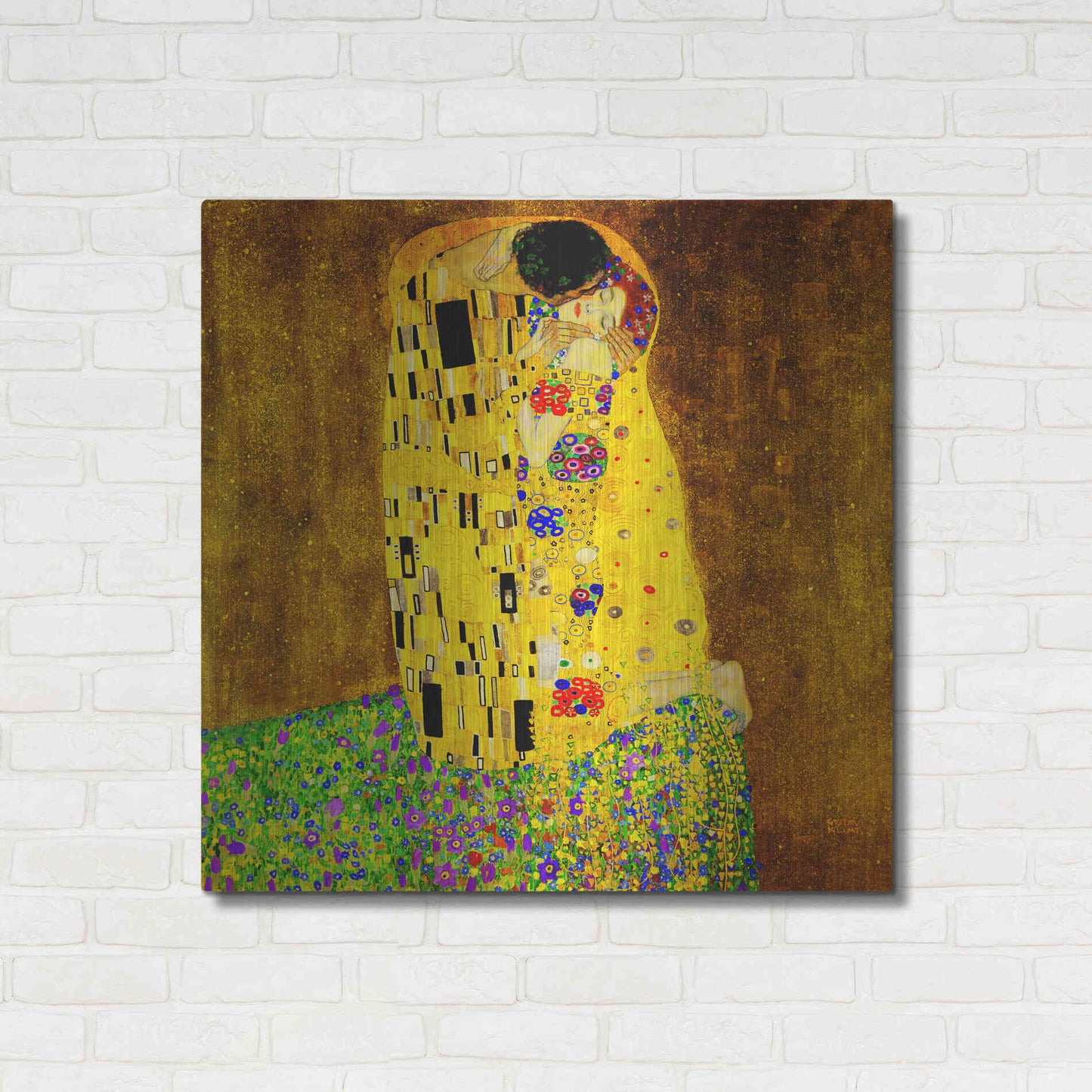 Luxe Metal Art 'The Kiss' by Gustav Klimt, Metal Wall Art,36x36