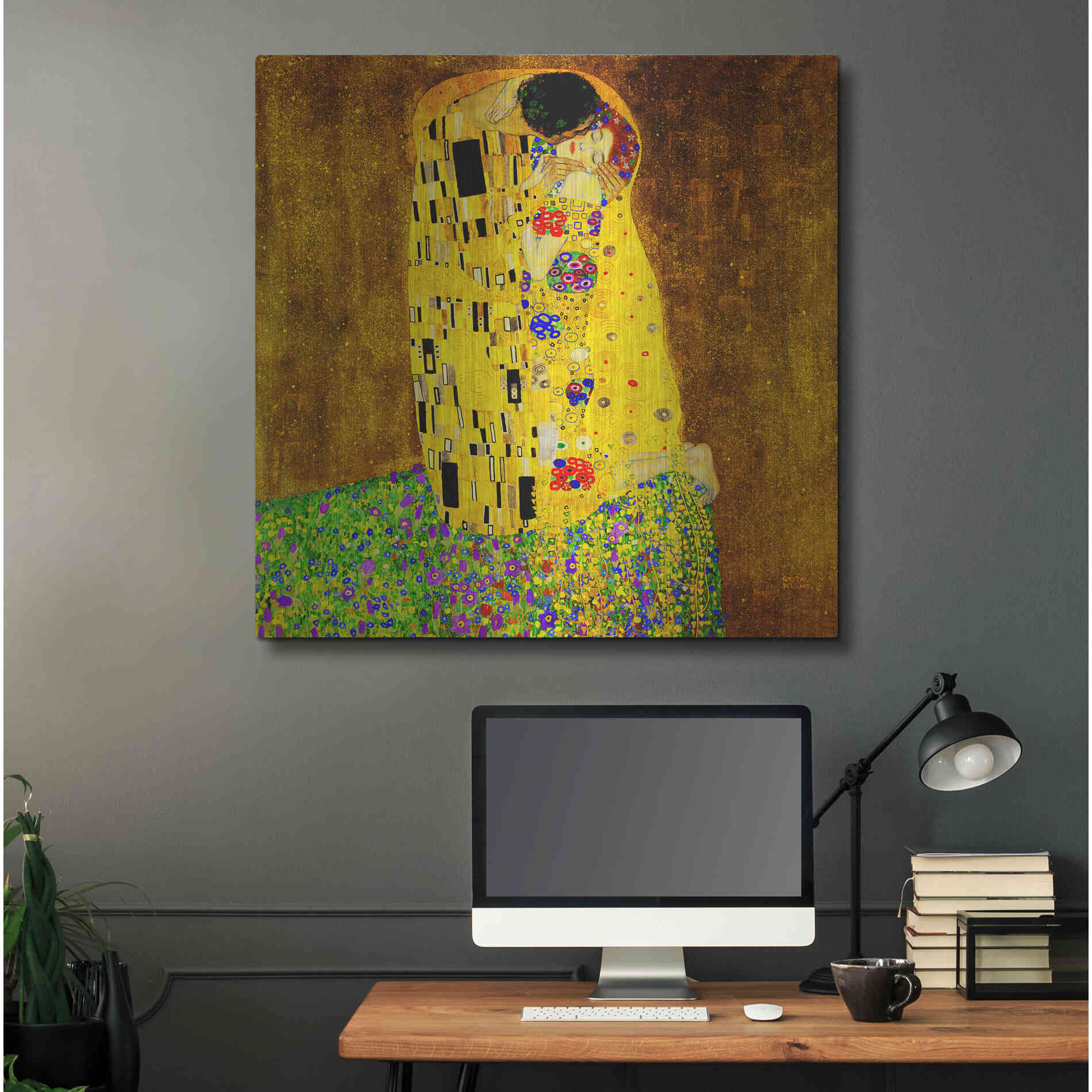 Luxe Metal Art 'The Kiss' by Gustav Klimt, Metal Wall Art,36x36
