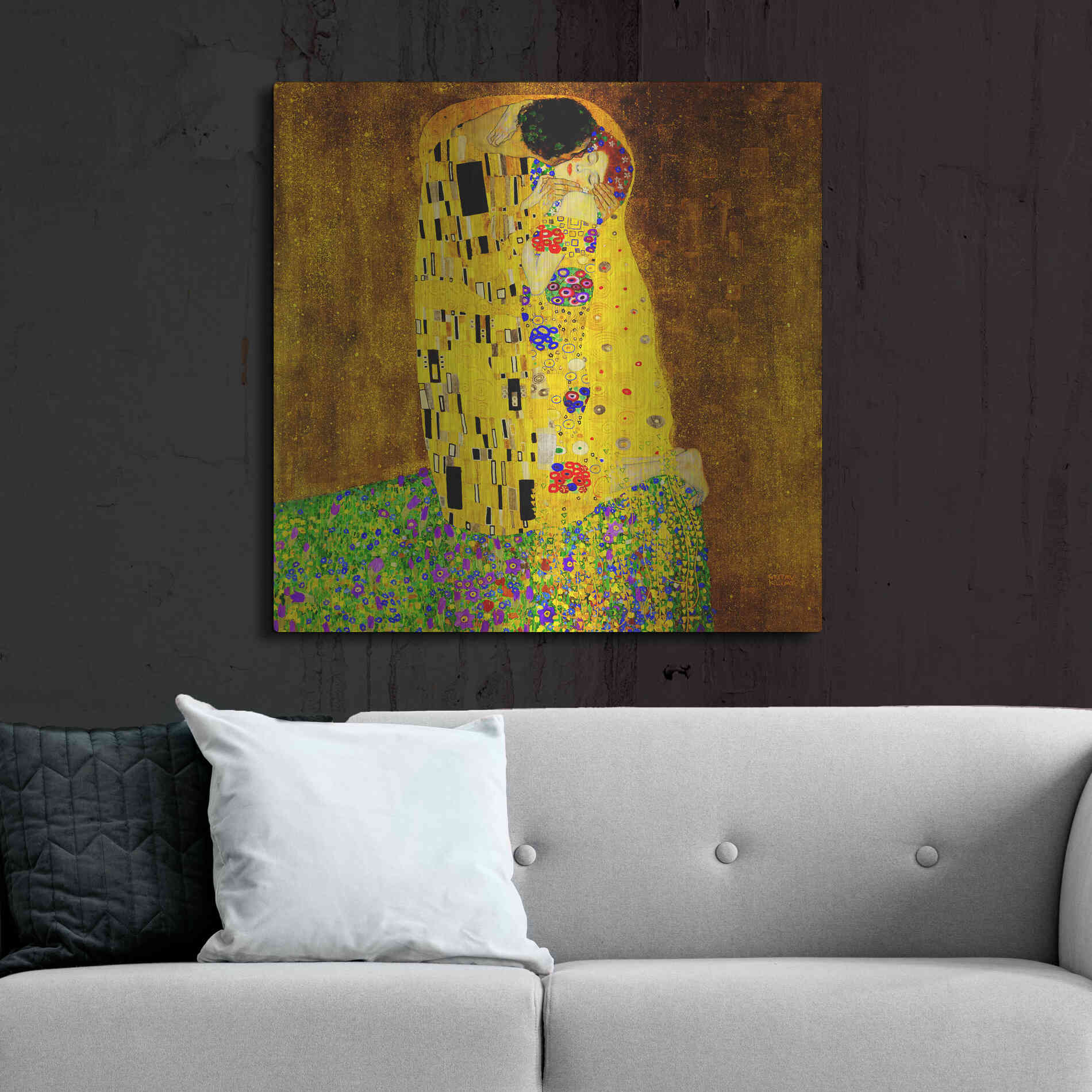 Luxe Metal Art 'The Kiss' by Gustav Klimt, Metal Wall Art,36x36