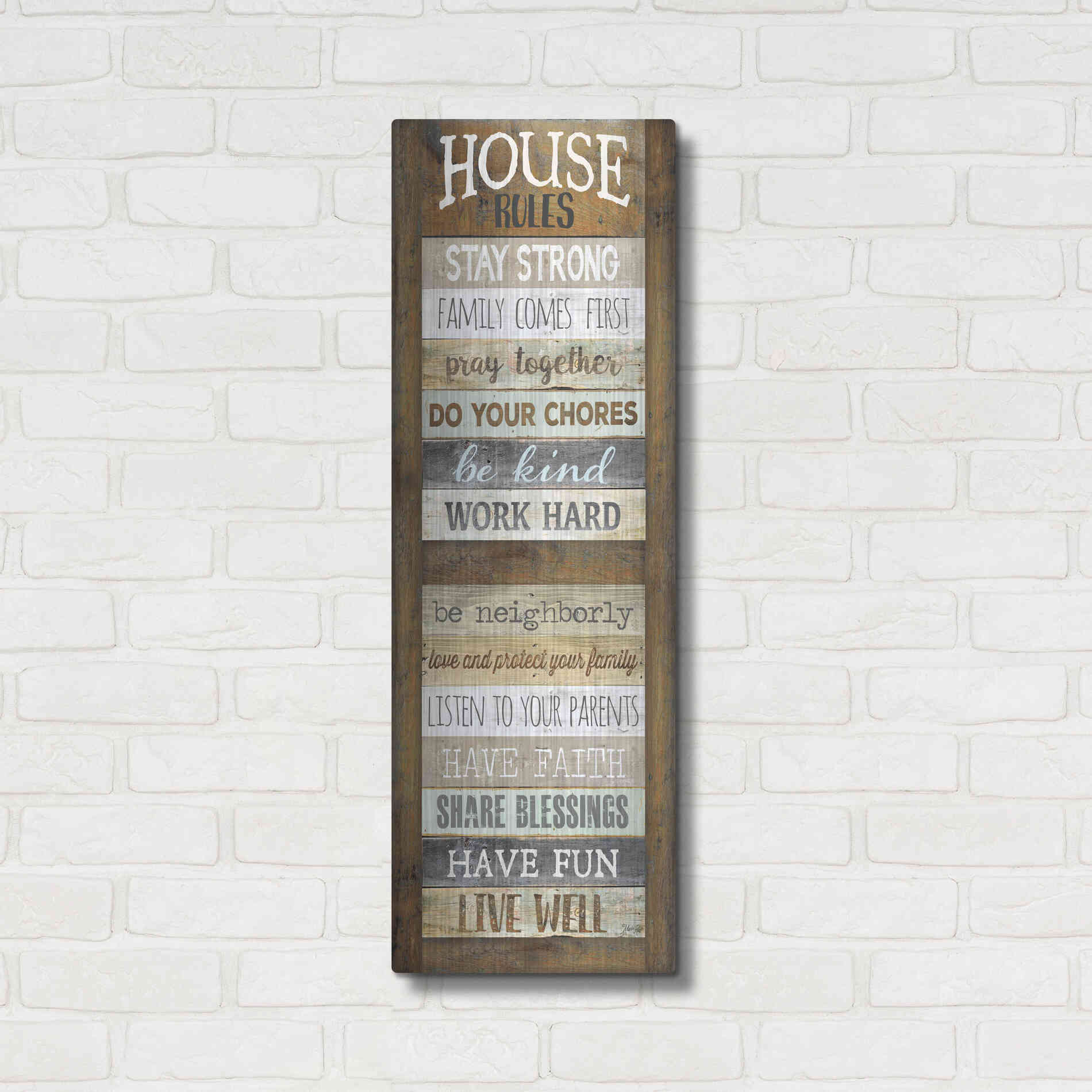 Luxe Metal Art 'House Rules' by Marla Rae, Metal Wall Art,12x36