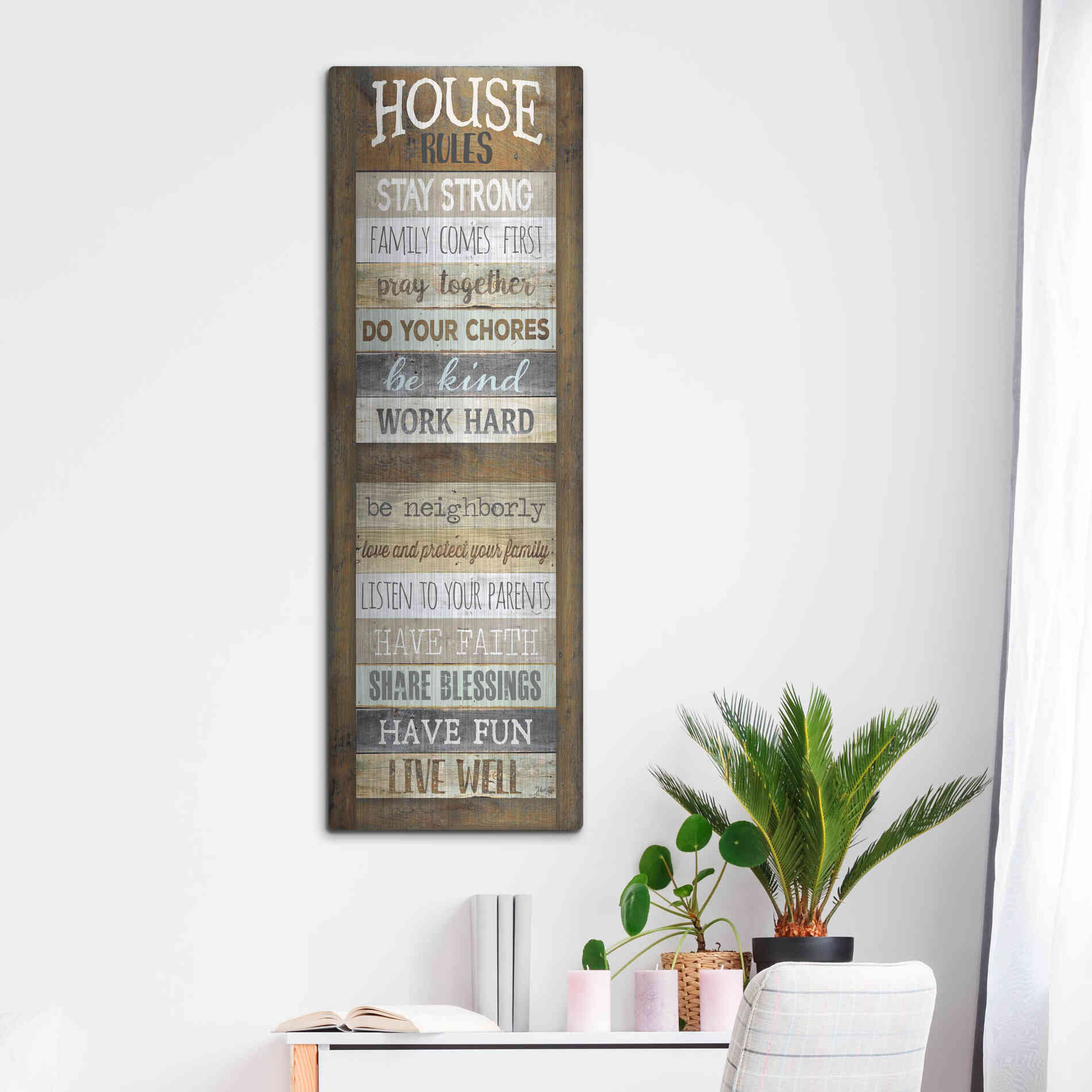 Luxe Metal Art 'House Rules' by Marla Rae, Metal Wall Art,16x48