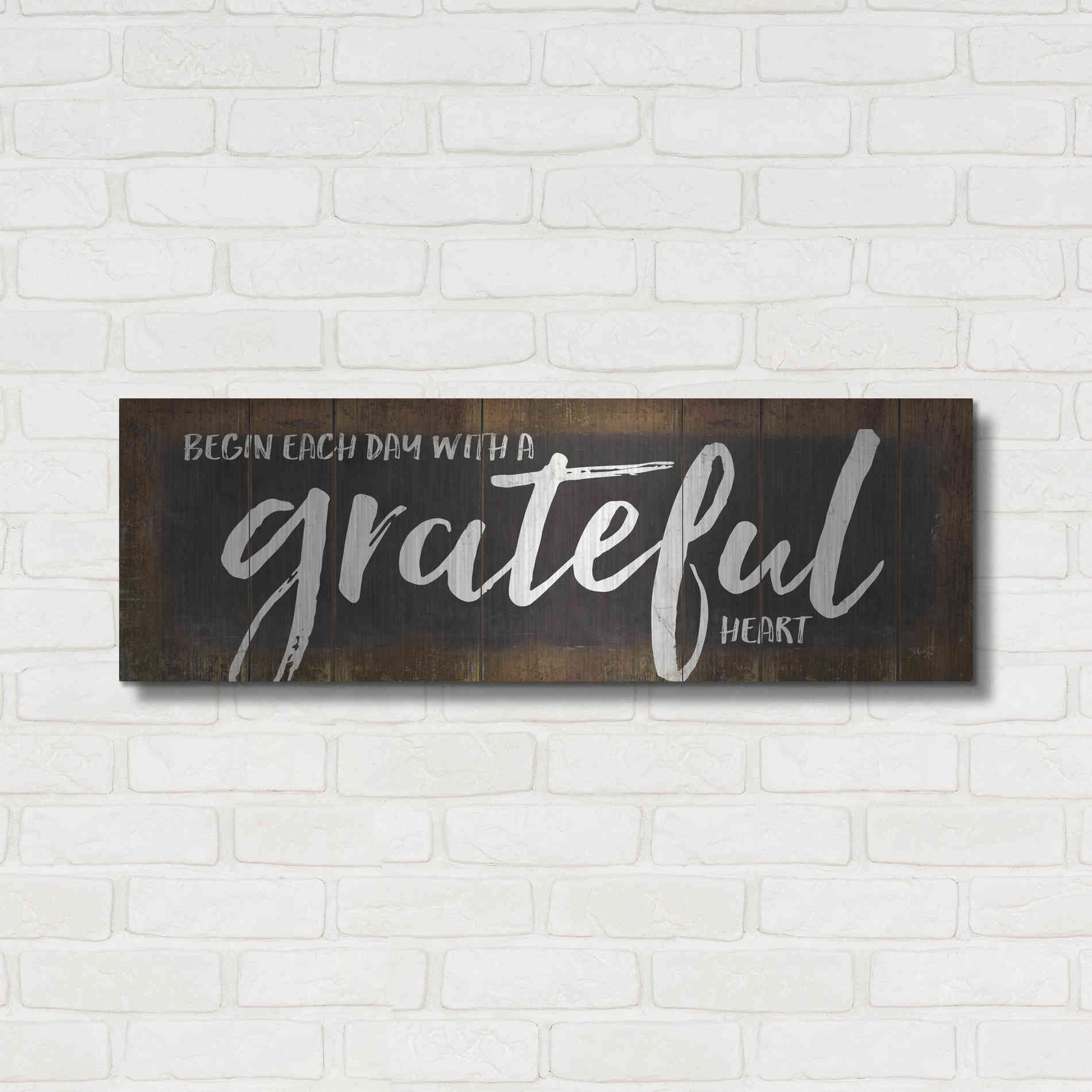 Luxe Metal Art 'Begin Each Day with a Grateful Heart' by Marla Rae, Metal Wall Art,36x12