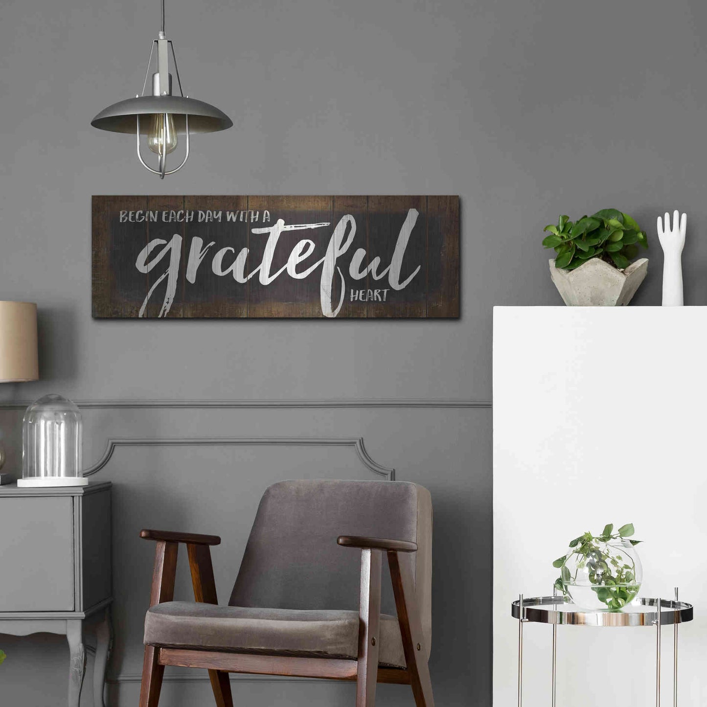Luxe Metal Art 'Begin Each Day with a Grateful Heart' by Marla Rae, Metal Wall Art,36x12