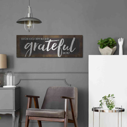 Luxe Metal Art 'Begin Each Day with a Grateful Heart' by Marla Rae, Metal Wall Art,36x12
