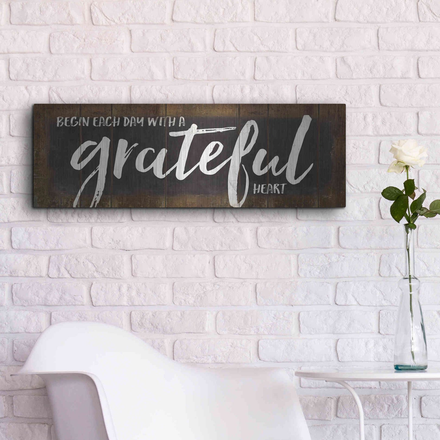 Luxe Metal Art 'Begin Each Day with a Grateful Heart' by Marla Rae, Metal Wall Art,36x12