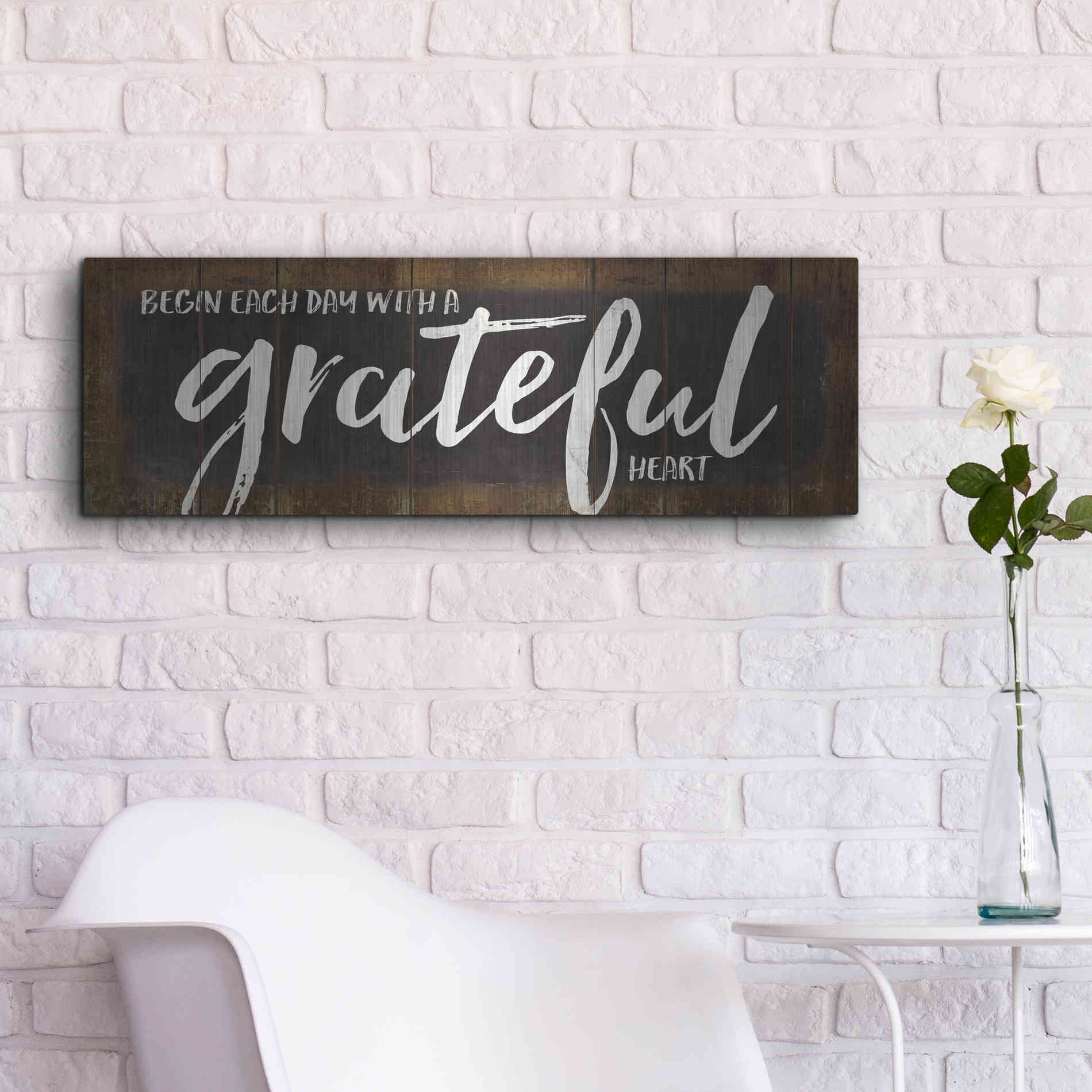Luxe Metal Art 'Begin Each Day with a Grateful Heart' by Marla Rae, Metal Wall Art,36x12