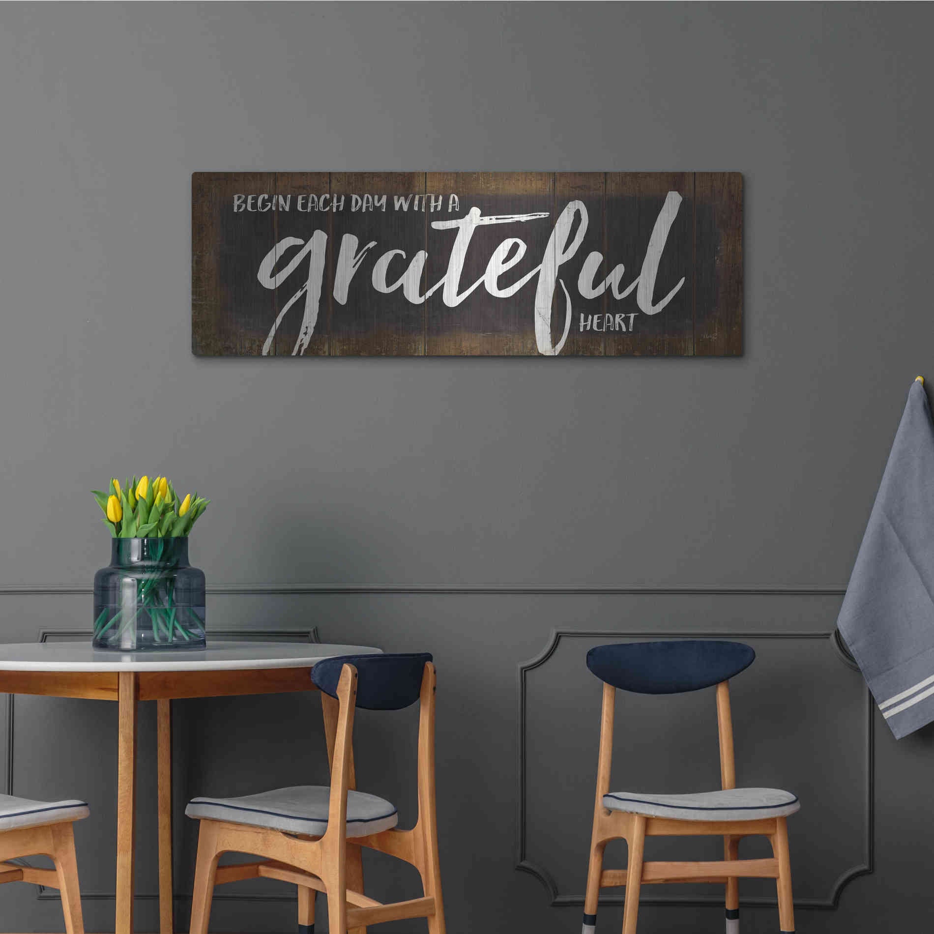 Luxe Metal Art 'Begin Each Day with a Grateful Heart' by Marla Rae, Metal Wall Art,48x16