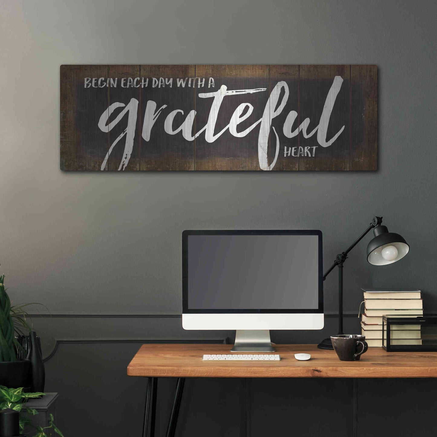Luxe Metal Art 'Begin Each Day with a Grateful Heart' by Marla Rae, Metal Wall Art,48x16