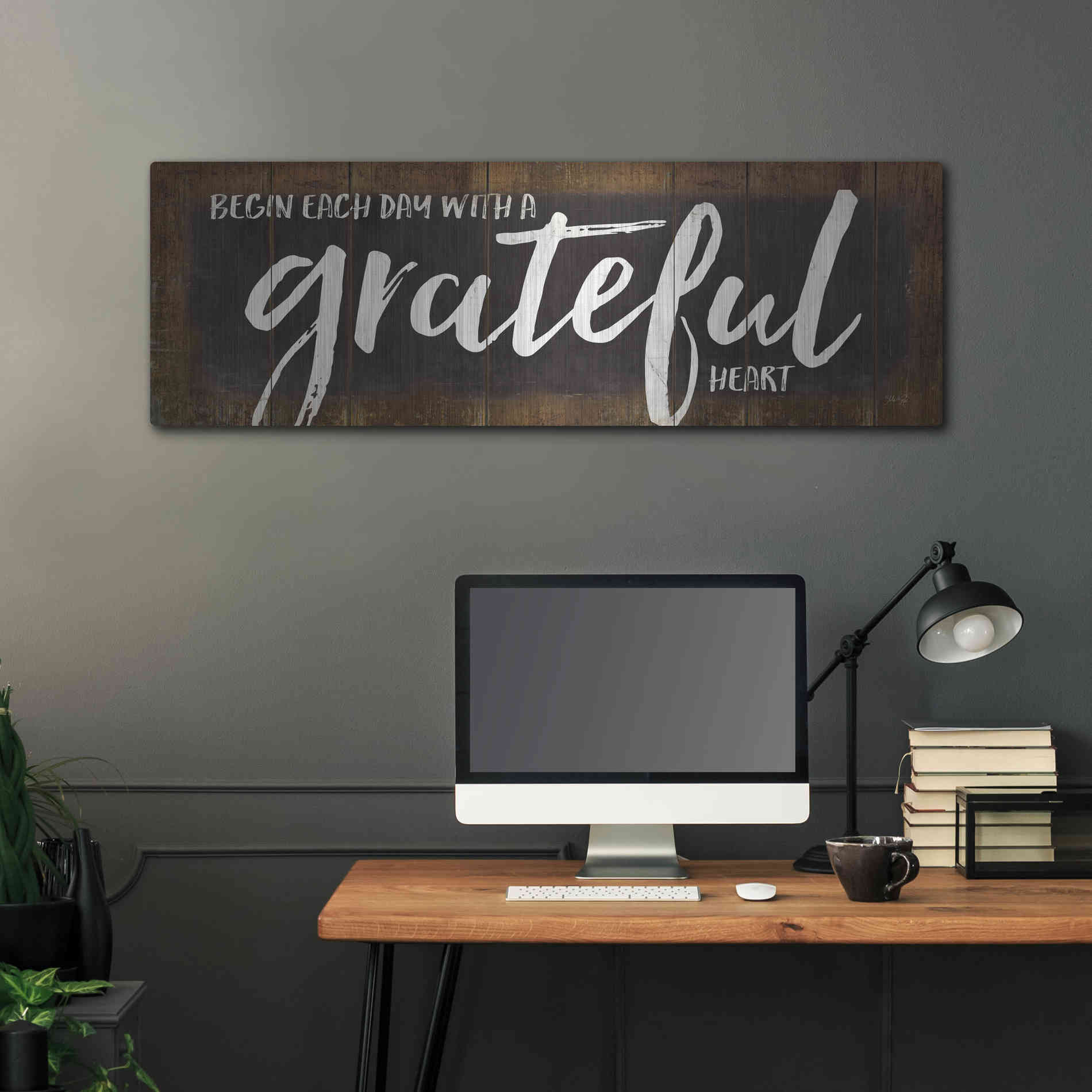 Luxe Metal Art 'Begin Each Day with a Grateful Heart' by Marla Rae, Metal Wall Art,48x16