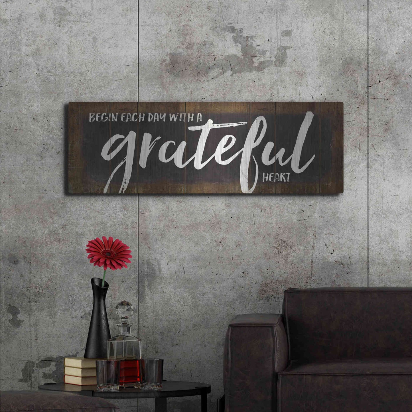 Luxe Metal Art 'Begin Each Day with a Grateful Heart' by Marla Rae, Metal Wall Art,48x16