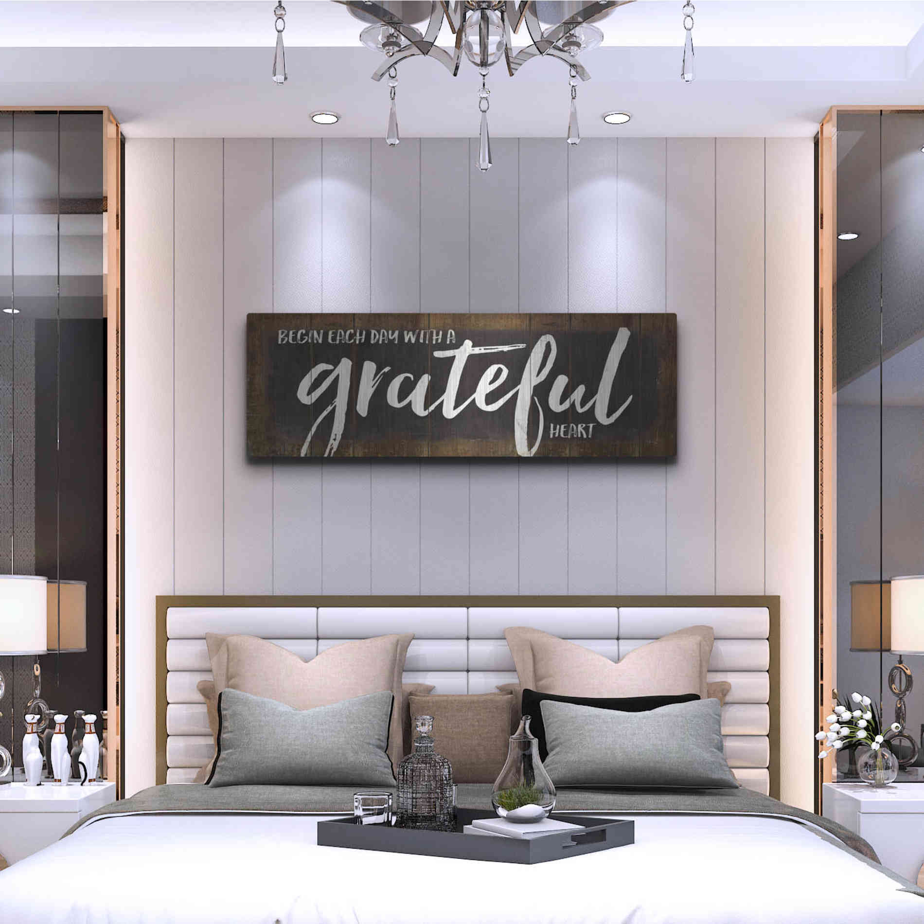 Luxe Metal Art 'Begin Each Day with a Grateful Heart' by Marla Rae, Metal Wall Art,48x16