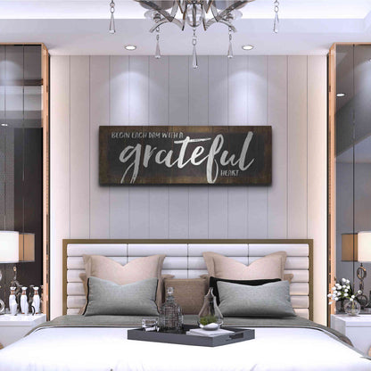 Luxe Metal Art 'Begin Each Day with a Grateful Heart' by Marla Rae, Metal Wall Art,48x16