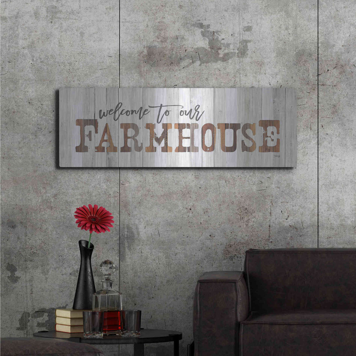 Luxe Metal Art 'Welcome to Our Farmhouse' by Marla Rae, Metal Wall Art,48x16