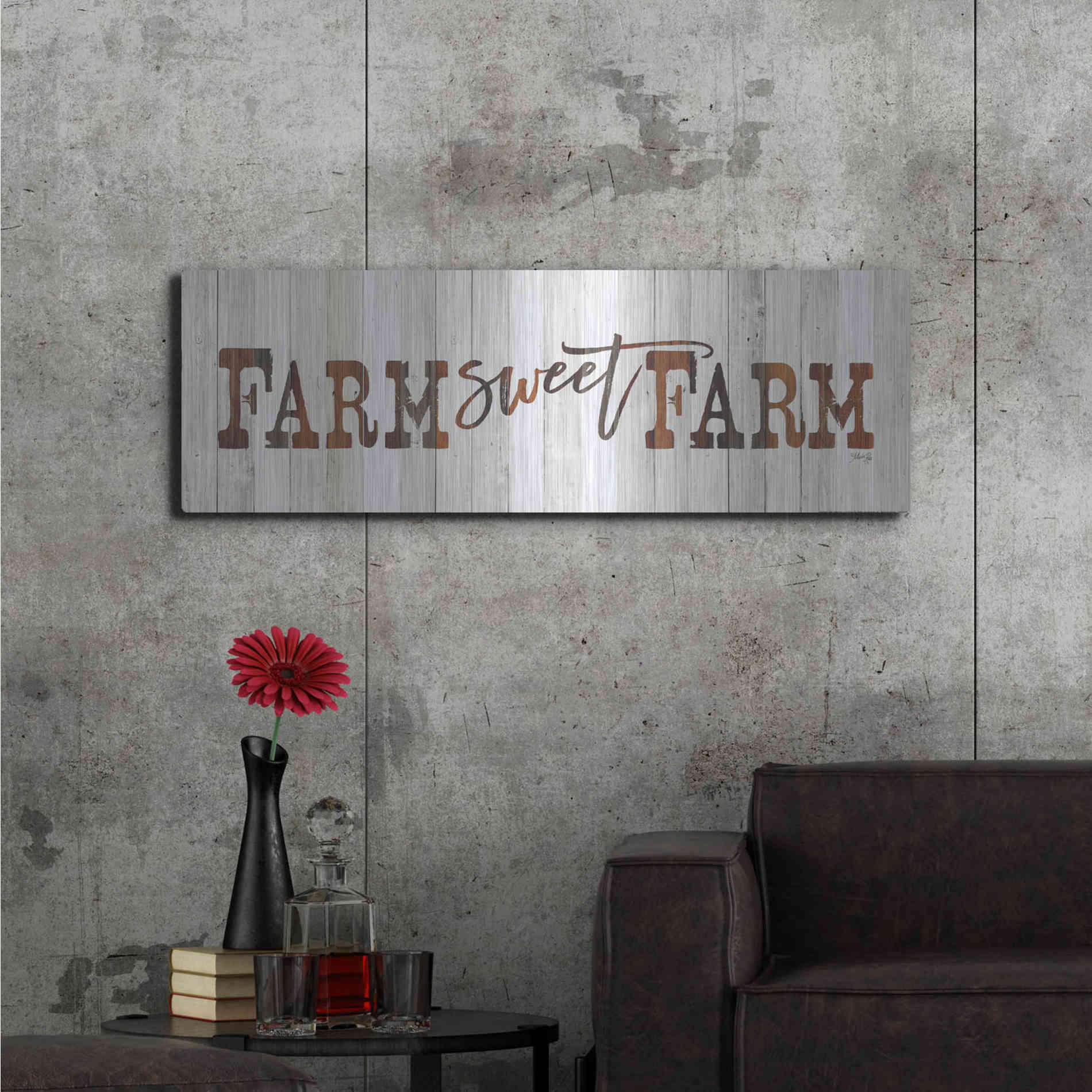 Luxe Metal Art 'Farm Sweet Farm' by Marla Rae, Metal Wall Art,48x16