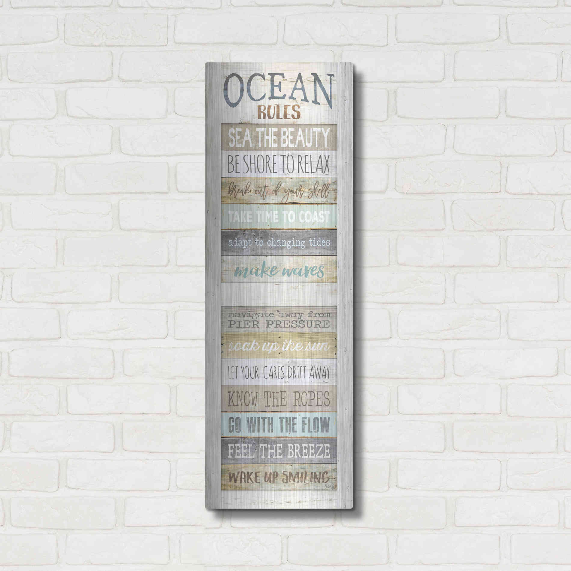 Luxe Metal Art 'Ocean Rules' by Marla Rae, Metal Wall Art,12x36