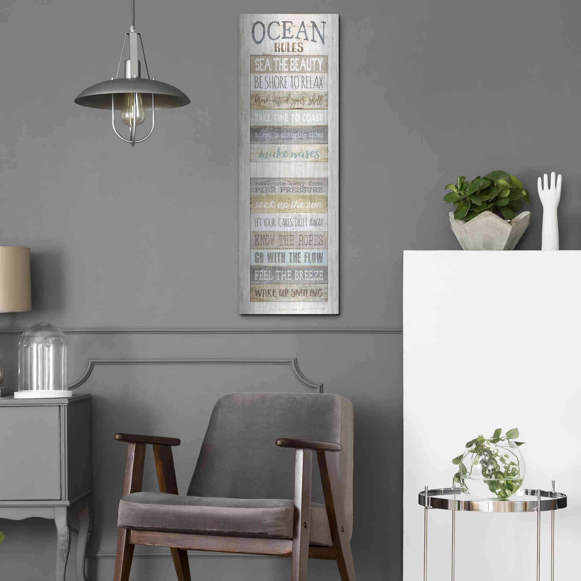 Luxe Metal Art 'Ocean Rules' by Marla Rae, Metal Wall Art,12x36