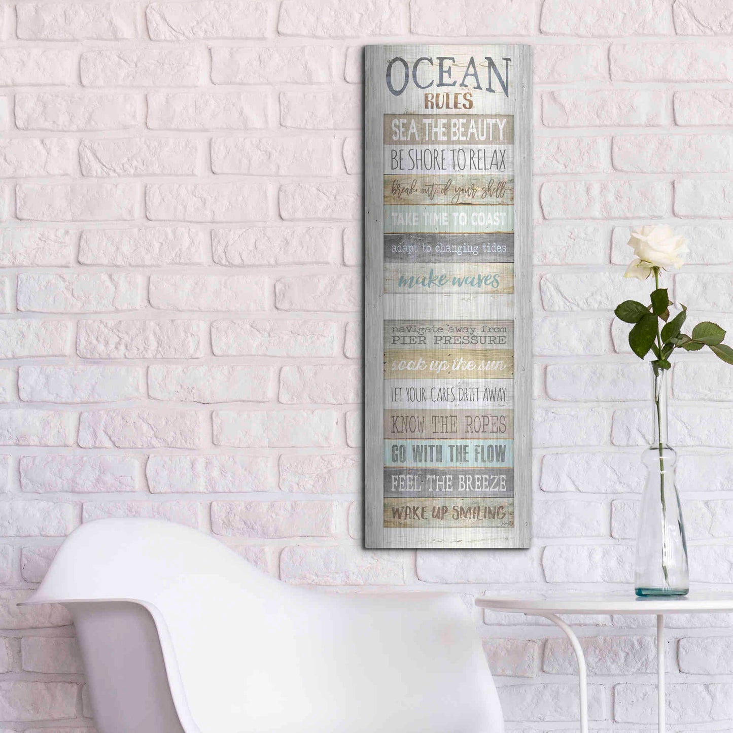 Luxe Metal Art 'Ocean Rules' by Marla Rae, Metal Wall Art,12x36