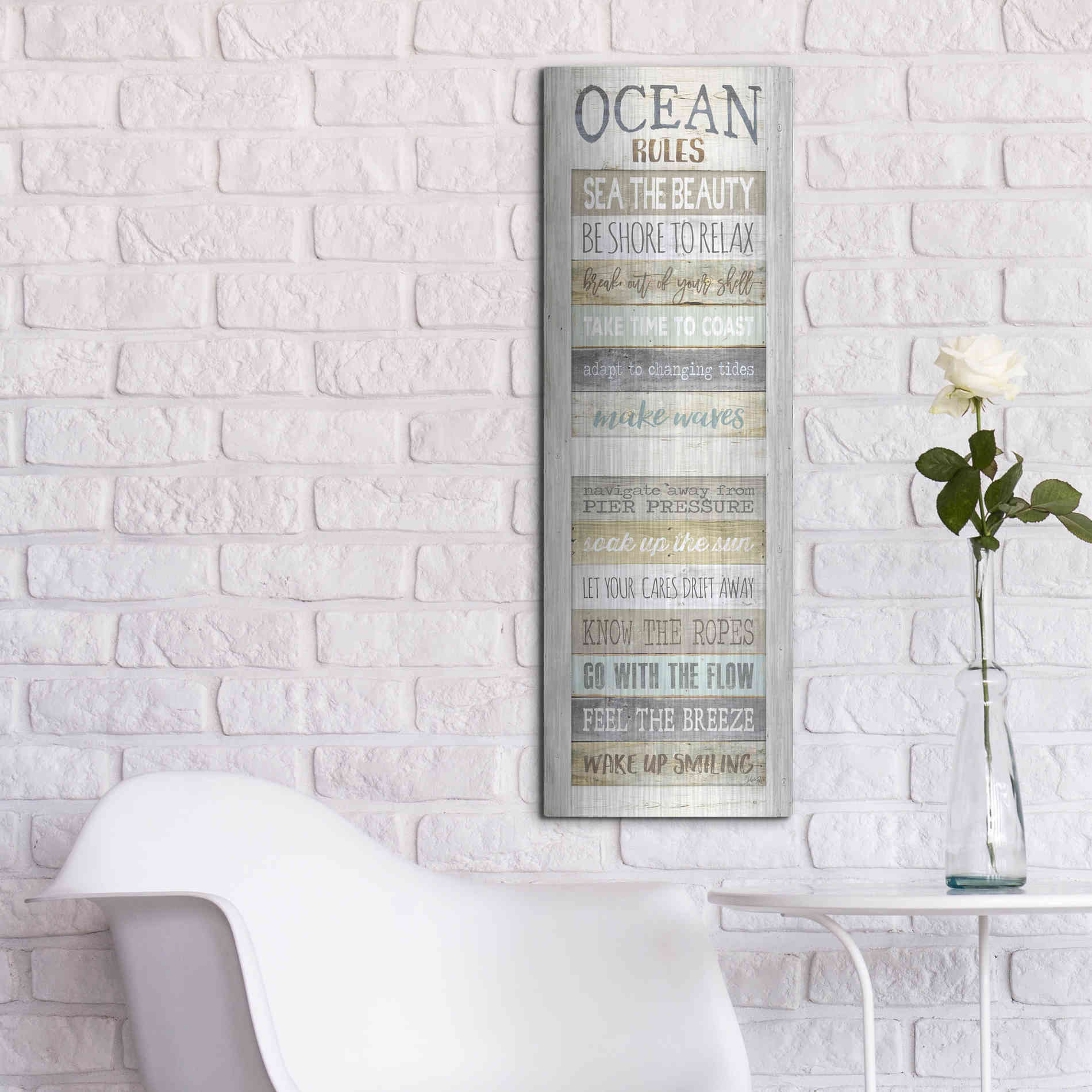 Luxe Metal Art 'Ocean Rules' by Marla Rae, Metal Wall Art,12x36