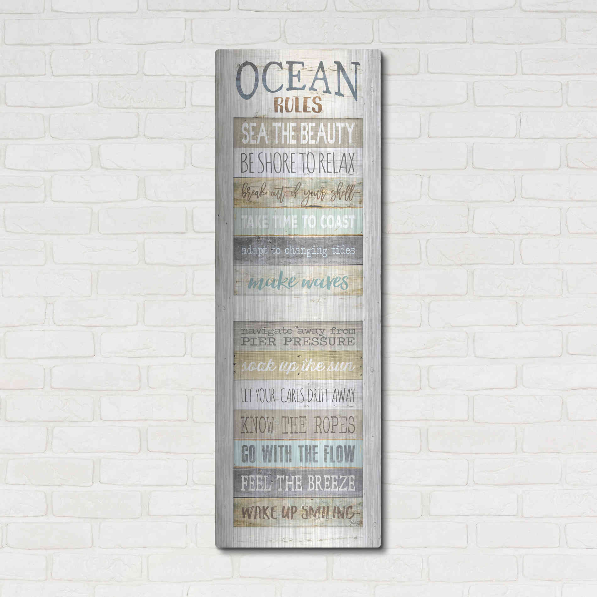 Luxe Metal Art 'Ocean Rules' by Marla Rae, Metal Wall Art,16x48