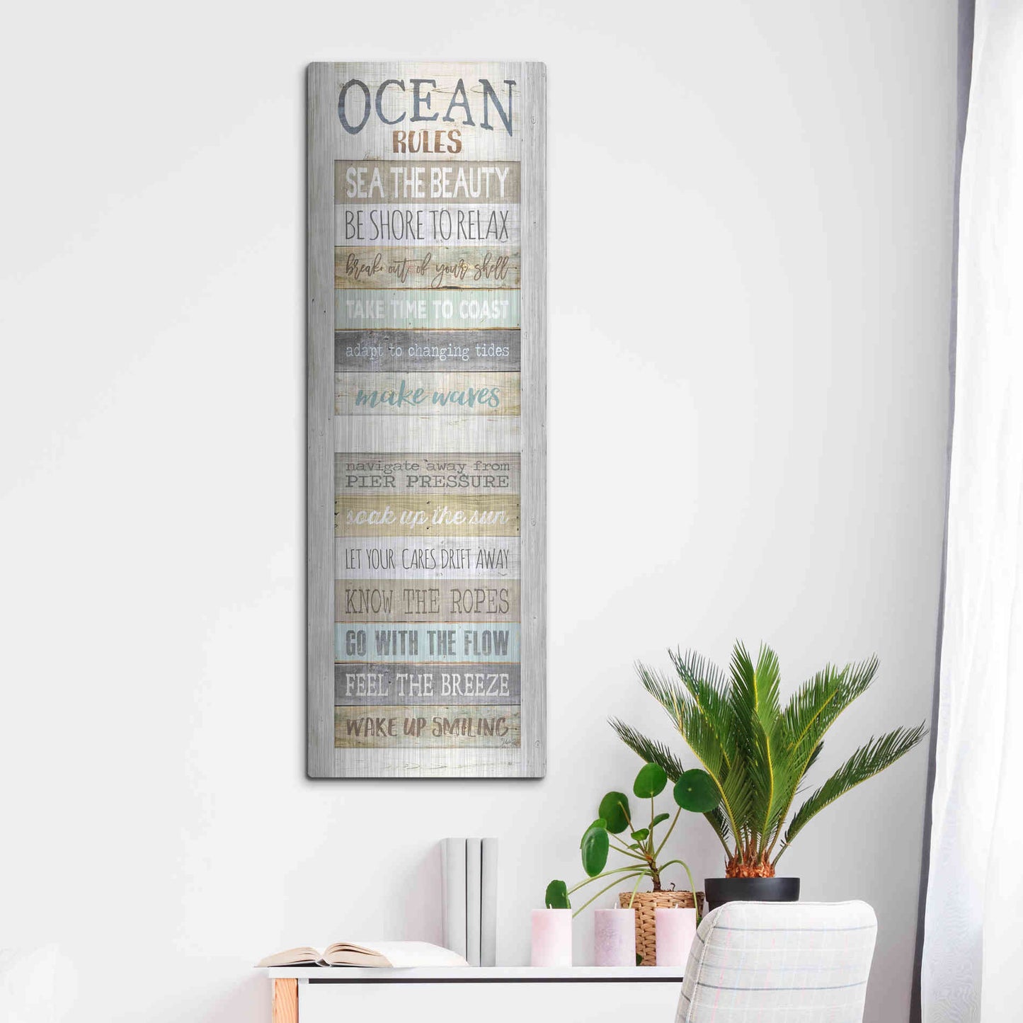 Luxe Metal Art 'Ocean Rules' by Marla Rae, Metal Wall Art,16x48