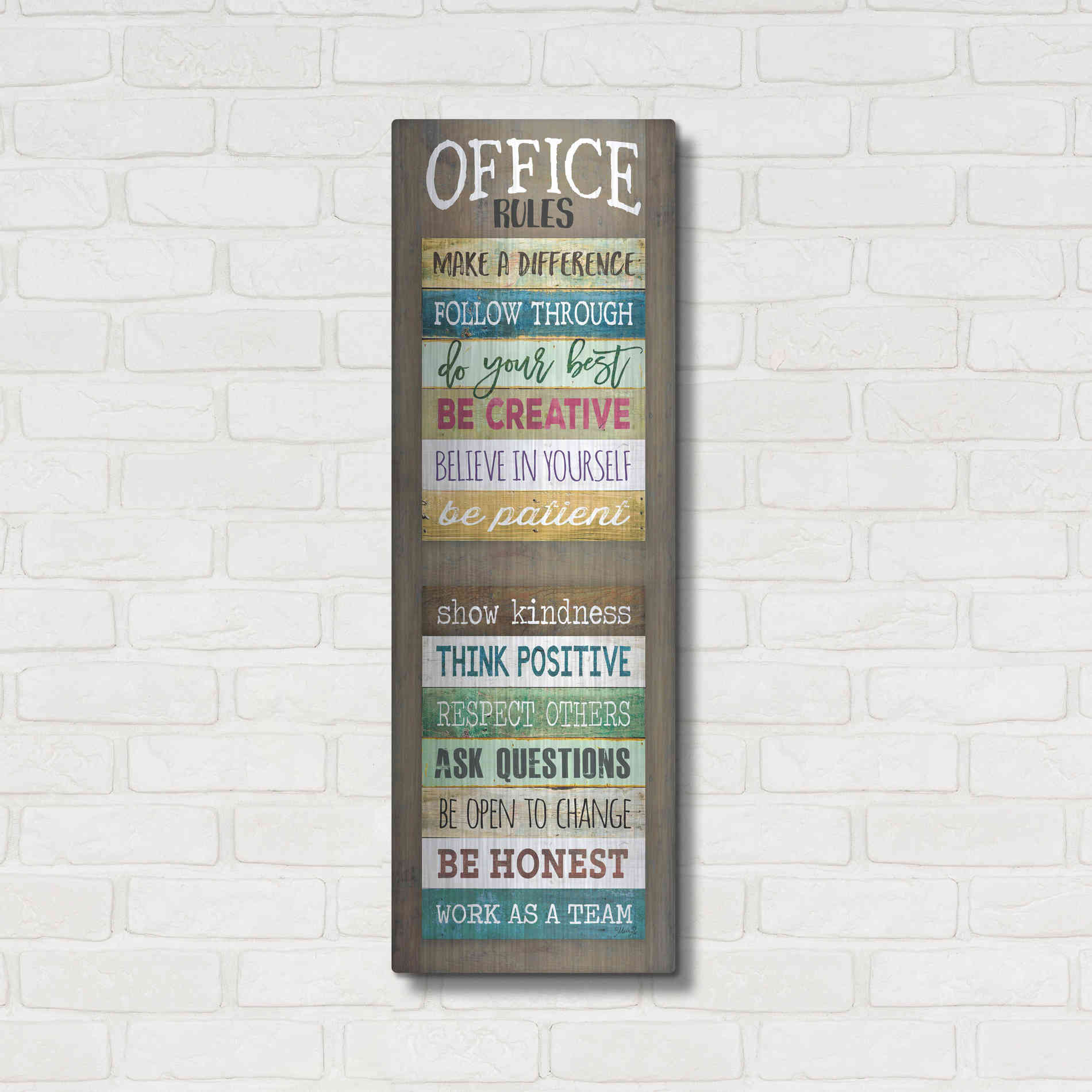 Luxe Metal Art 'Office Rules' by Marla Rae, Metal Wall Art,12x36
