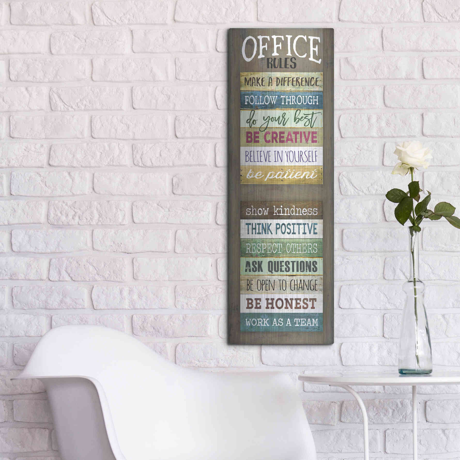 Luxe Metal Art 'Office Rules' by Marla Rae, Metal Wall Art,12x36