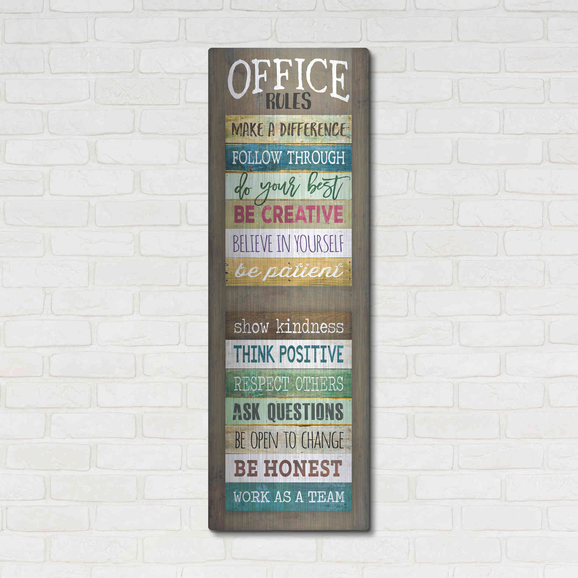 Luxe Metal Art 'Office Rules' by Marla Rae, Metal Wall Art,16x48