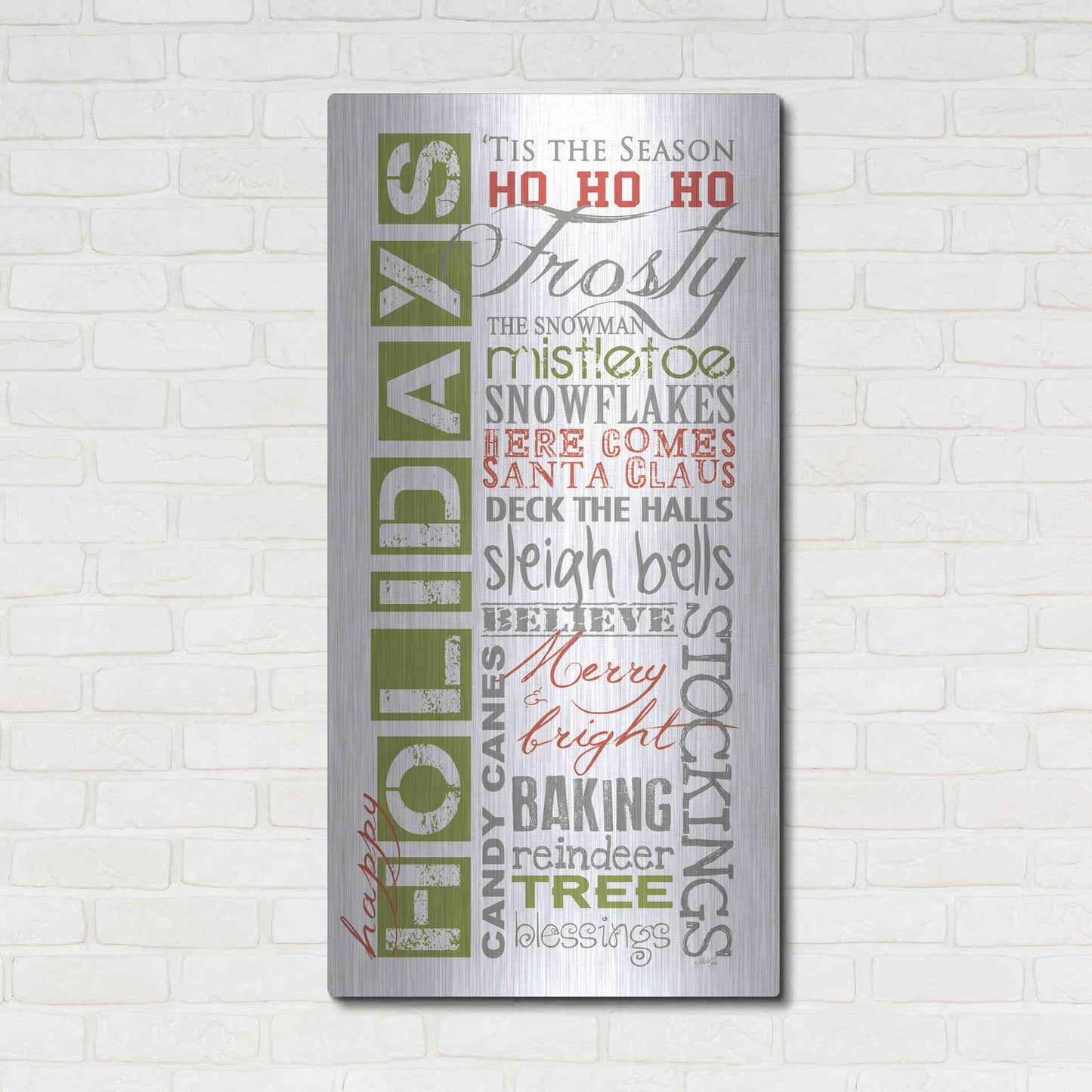 Luxe Metal Art 'Happy Holidays' by Marla Rae, Metal Wall Art,24x48