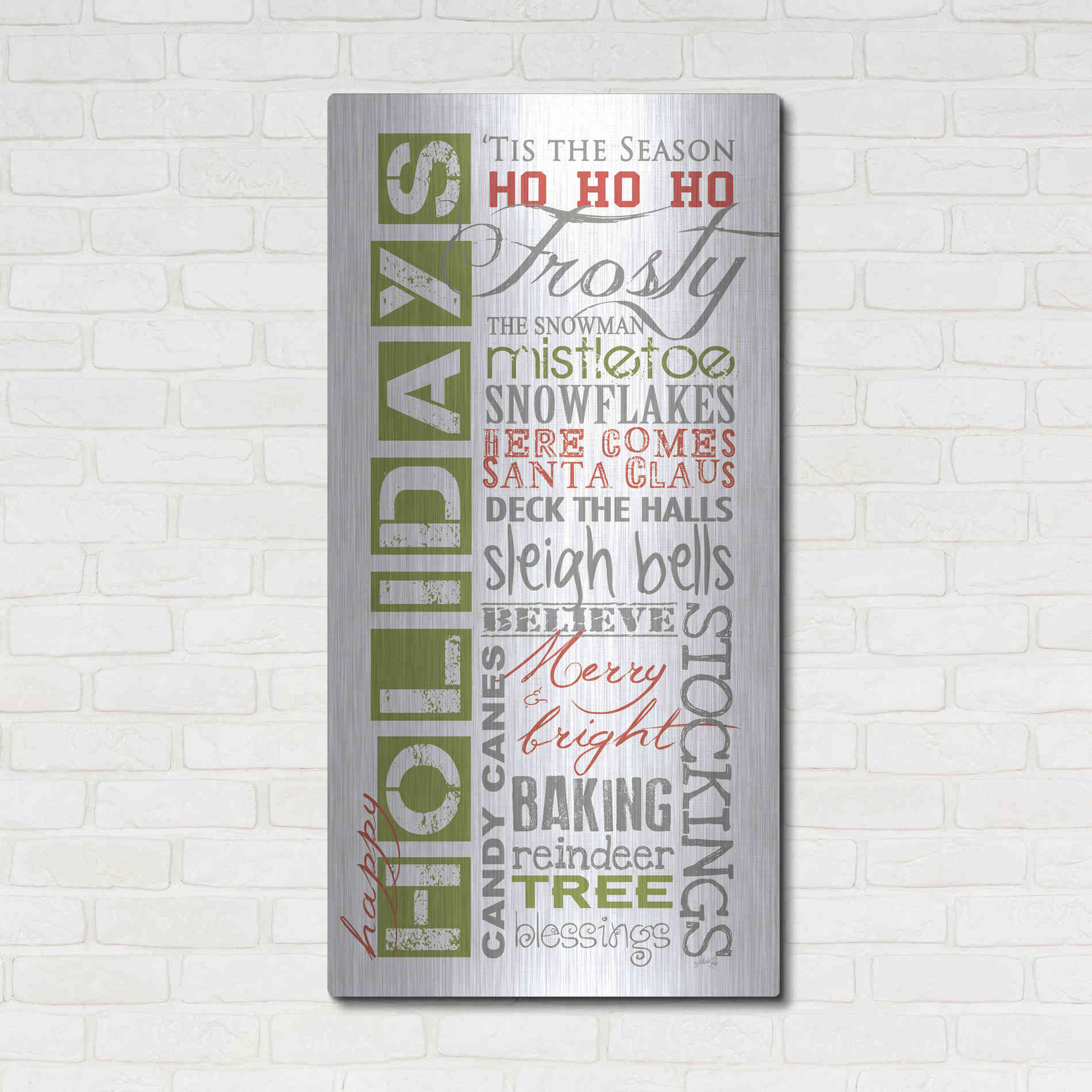 Luxe Metal Art 'Happy Holidays' by Marla Rae, Metal Wall Art,24x48