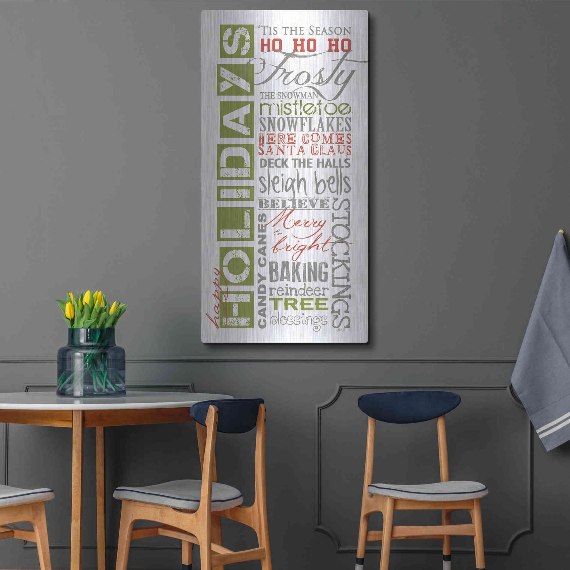 Luxe Metal Art 'Happy Holidays' by Marla Rae, Metal Wall Art,24x48