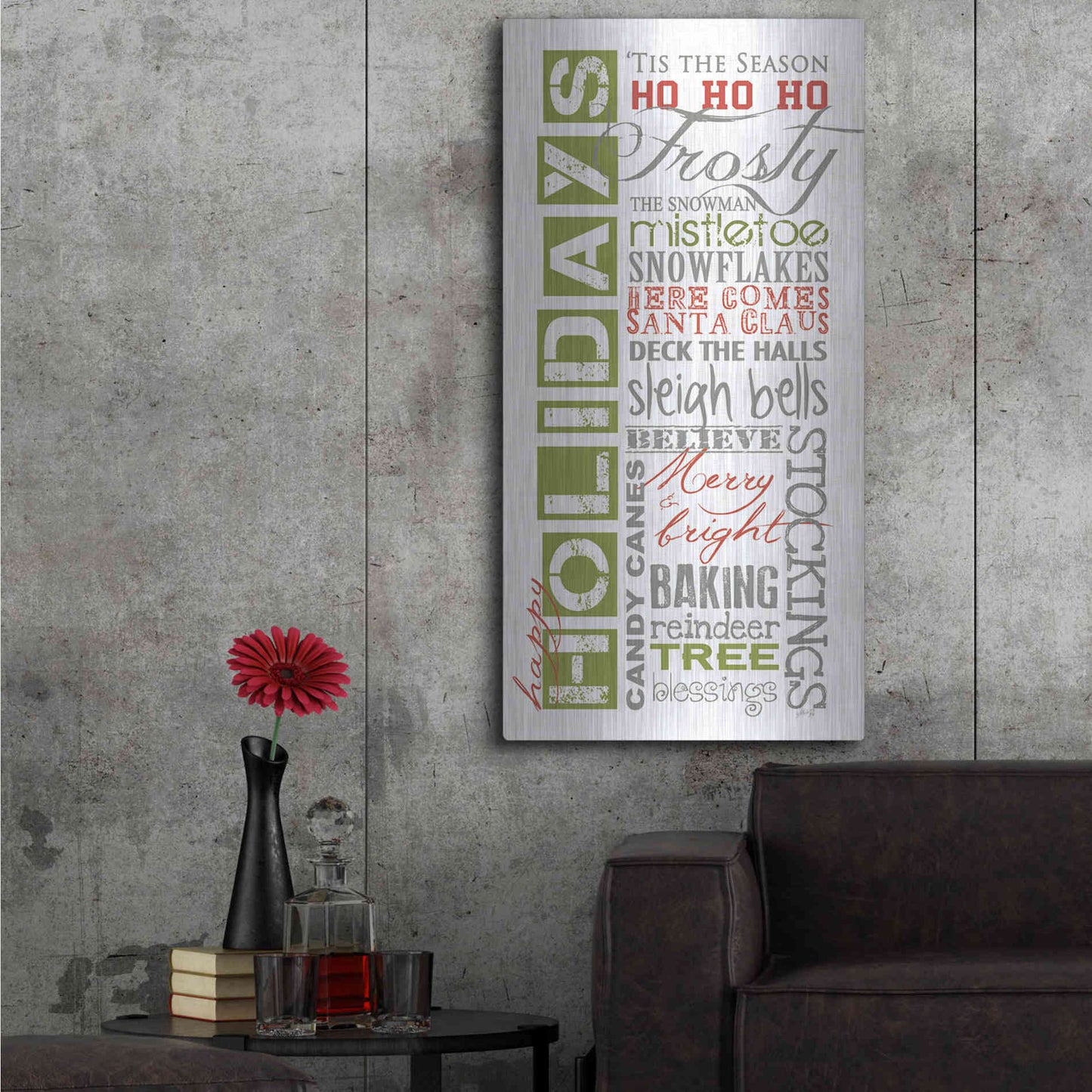 Luxe Metal Art 'Happy Holidays' by Marla Rae, Metal Wall Art,24x48