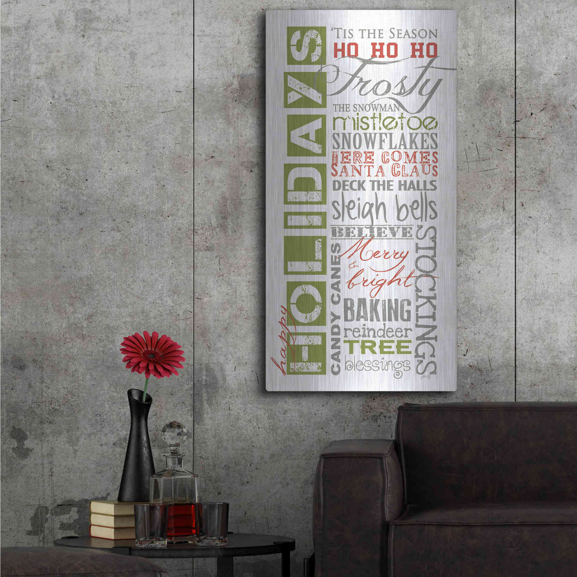 Luxe Metal Art 'Happy Holidays' by Marla Rae, Metal Wall Art,24x48