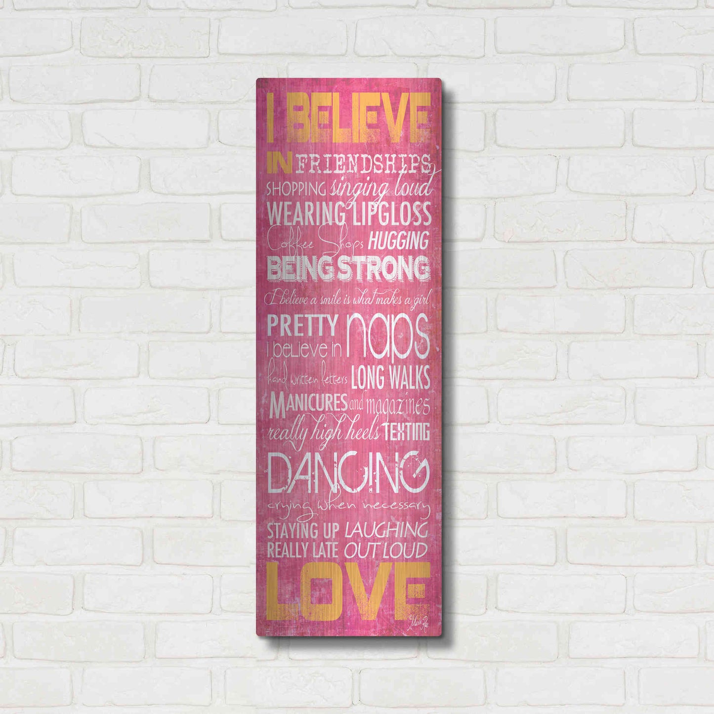 Luxe Metal Art 'I Believe in Love' by Marla Rae, Metal Wall Art,12x36