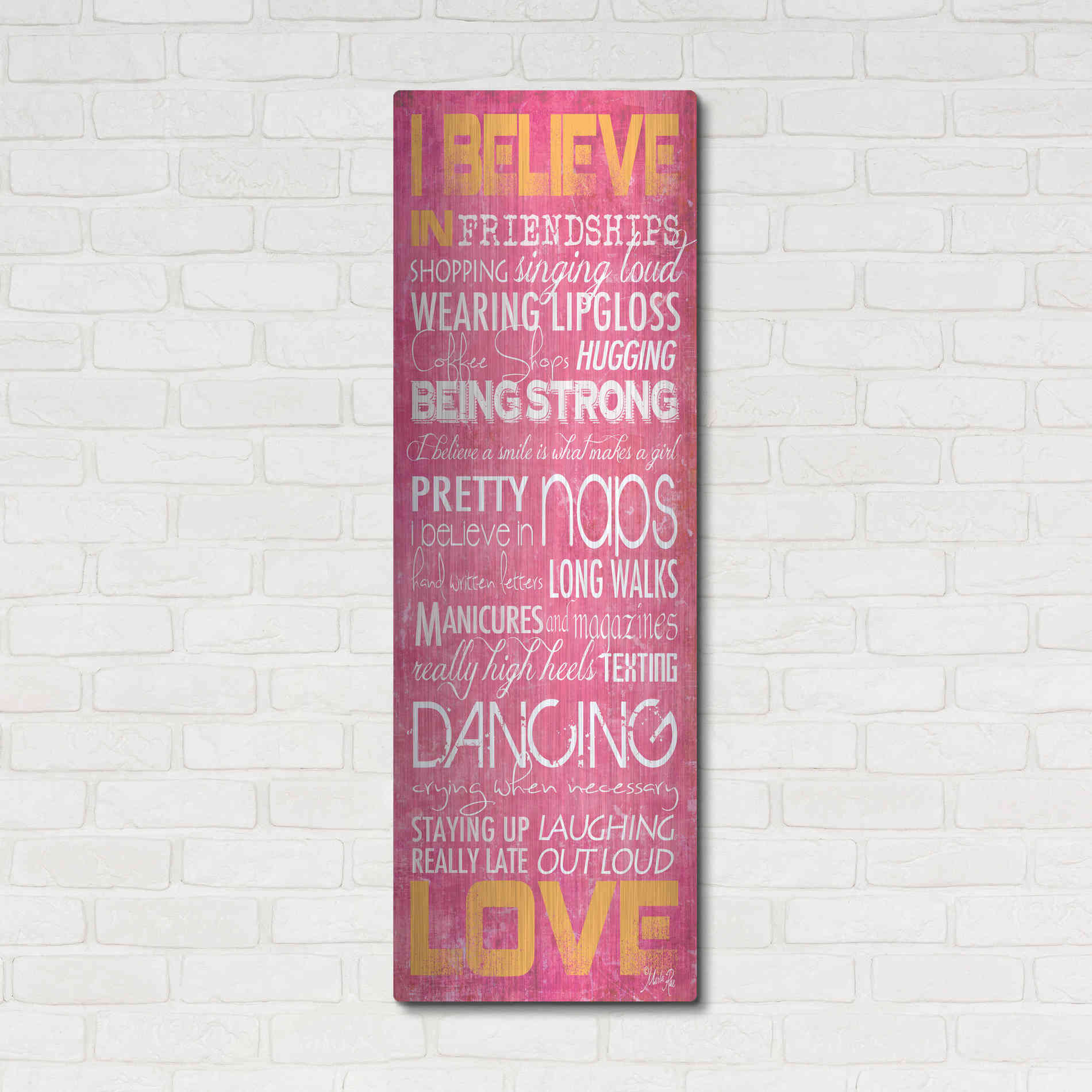 Luxe Metal Art 'I Believe in Love' by Marla Rae, Metal Wall Art,16x48