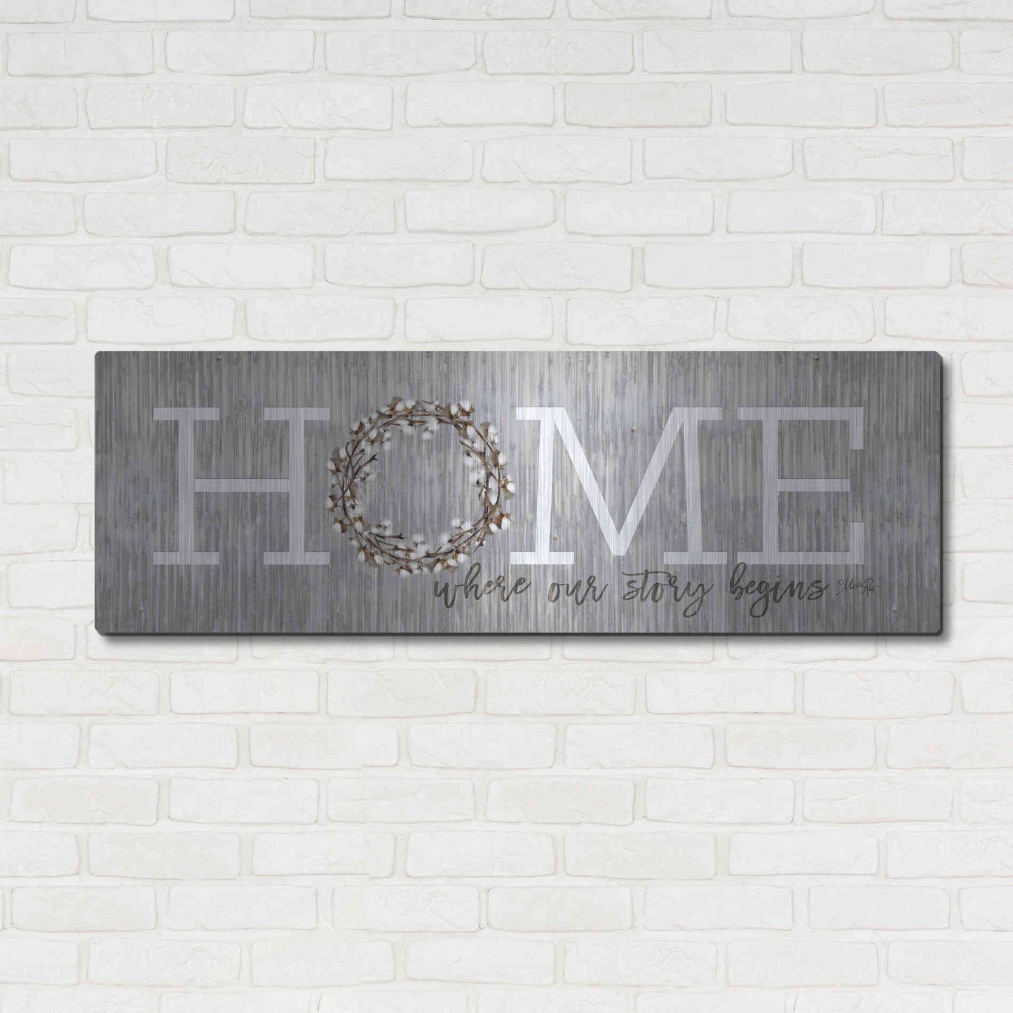 Luxe Metal Art 'Home - Where Our Story Begins' by Marla Rae, Metal Wall Art,48x16