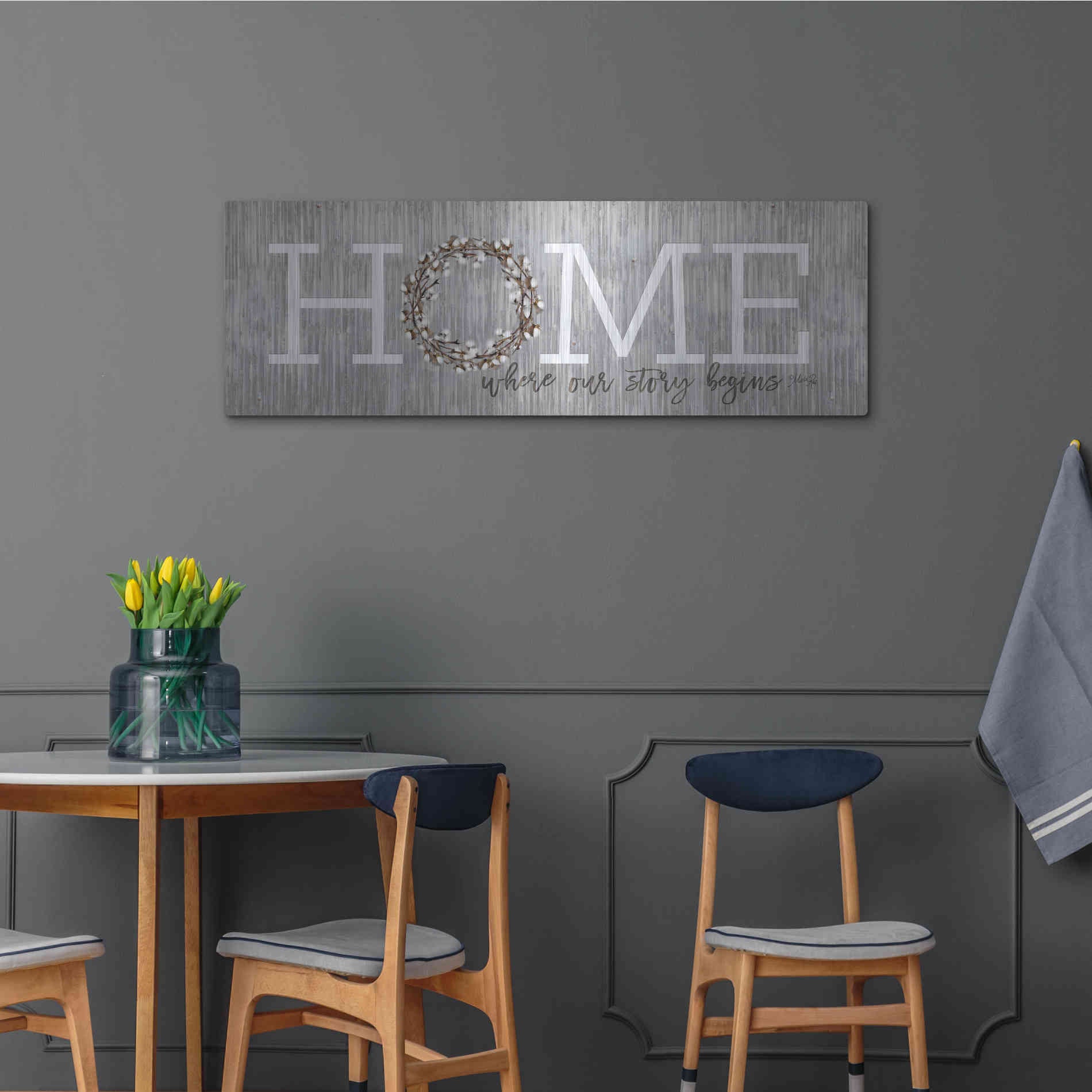 Luxe Metal Art 'Home - Where Our Story Begins' by Marla Rae, Metal Wall Art,48x16