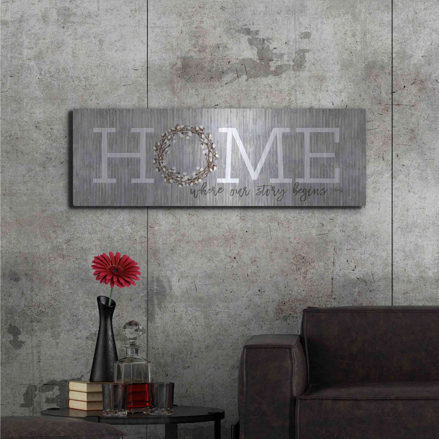 Luxe Metal Art 'Home - Where Our Story Begins' by Marla Rae, Metal Wall Art,48x16