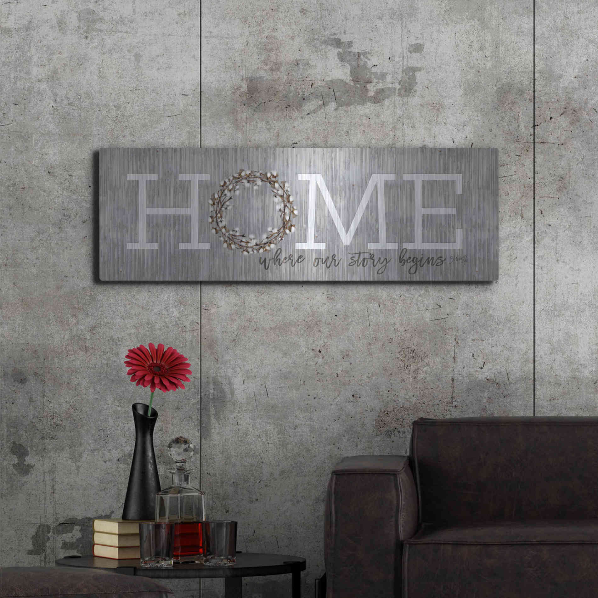 Luxe Metal Art 'Home - Where Our Story Begins' by Marla Rae, Metal Wall Art,48x16