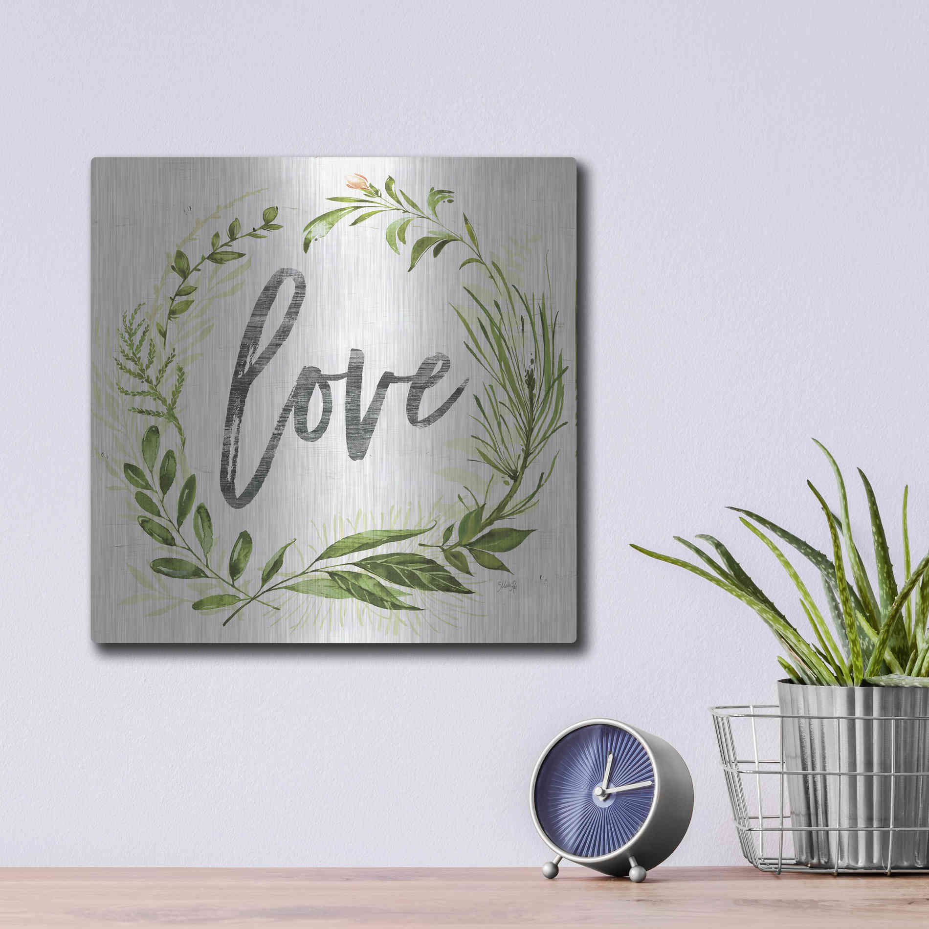 Luxe Metal Art 'Love Greenery Wreath' by Marla Rae, Metal Wall Art,12x12