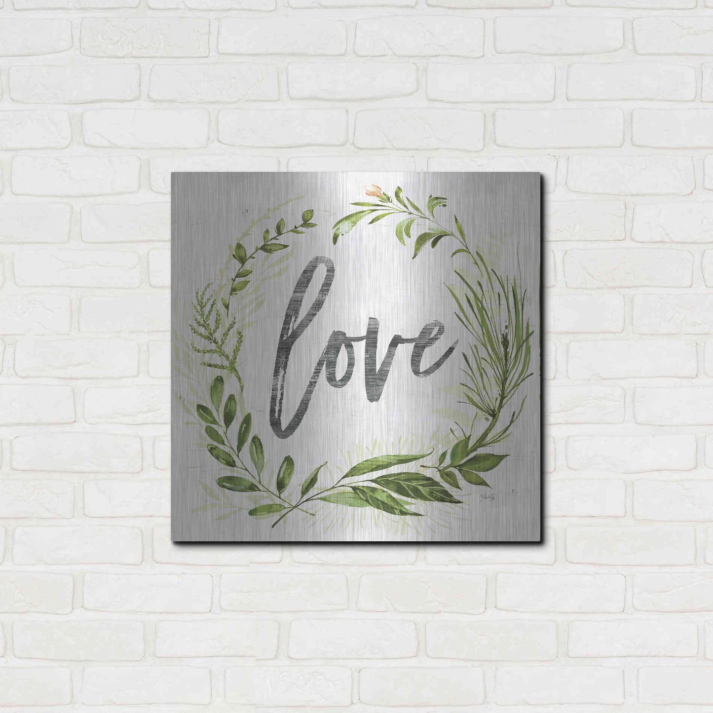 Luxe Metal Art 'Love Greenery Wreath' by Marla Rae, Metal Wall Art,24x24