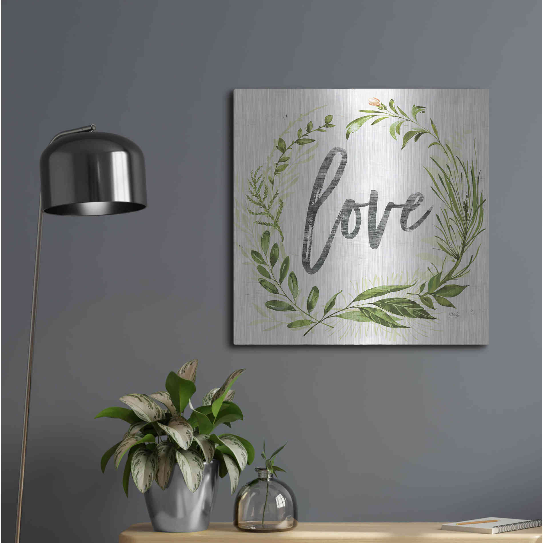 Luxe Metal Art 'Love Greenery Wreath' by Marla Rae, Metal Wall Art,24x24