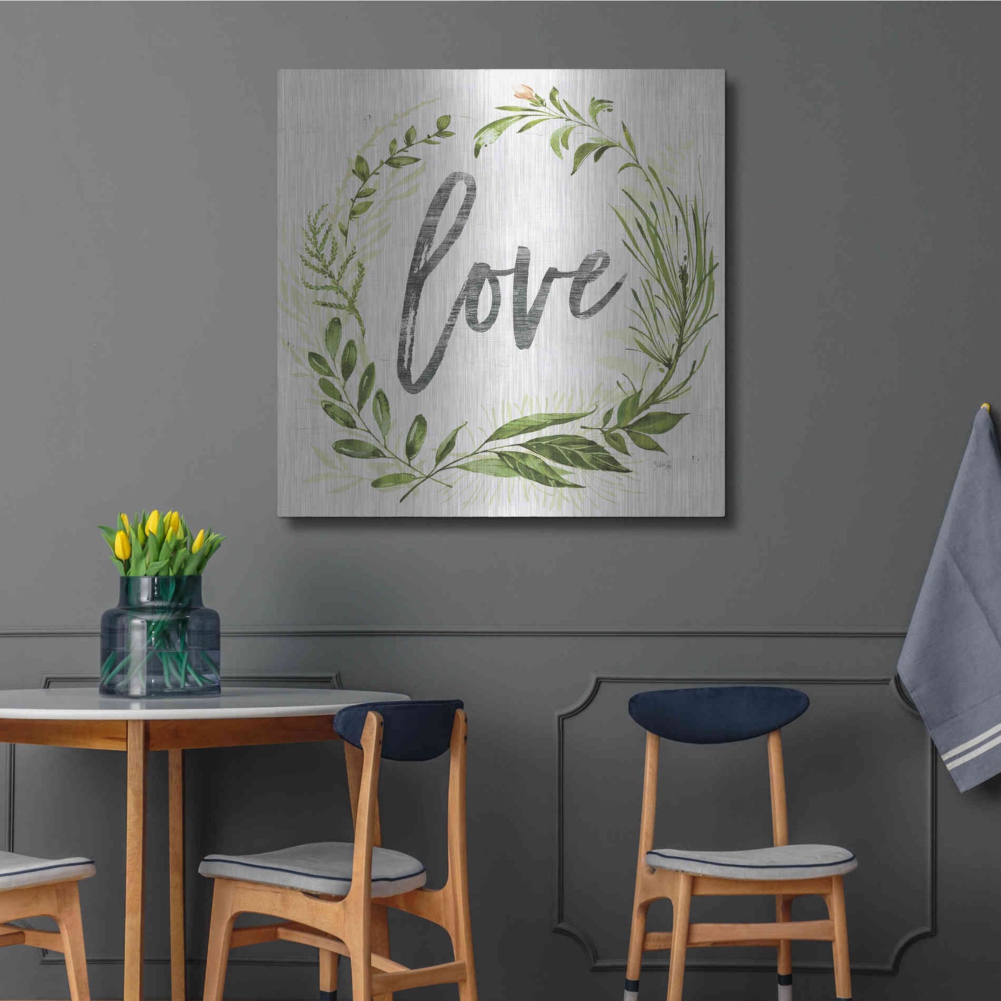 Luxe Metal Art 'Love Greenery Wreath' by Marla Rae, Metal Wall Art,36x36