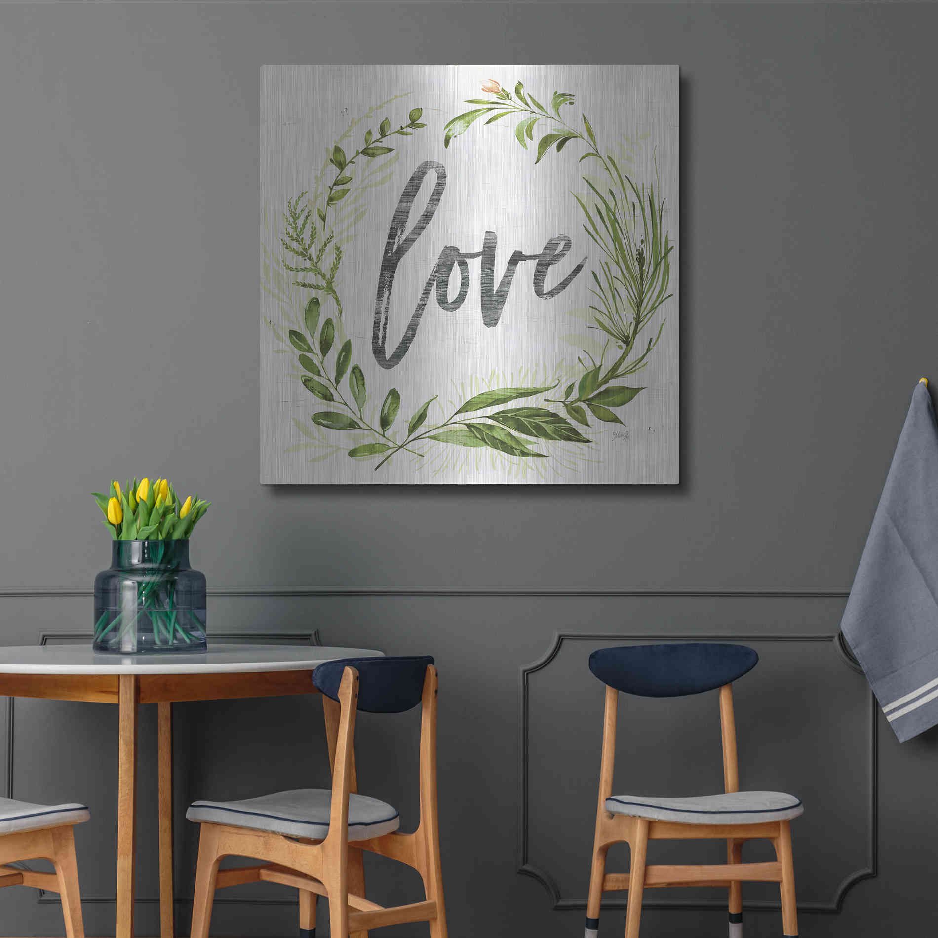 Luxe Metal Art 'Love Greenery Wreath' by Marla Rae, Metal Wall Art,36x36