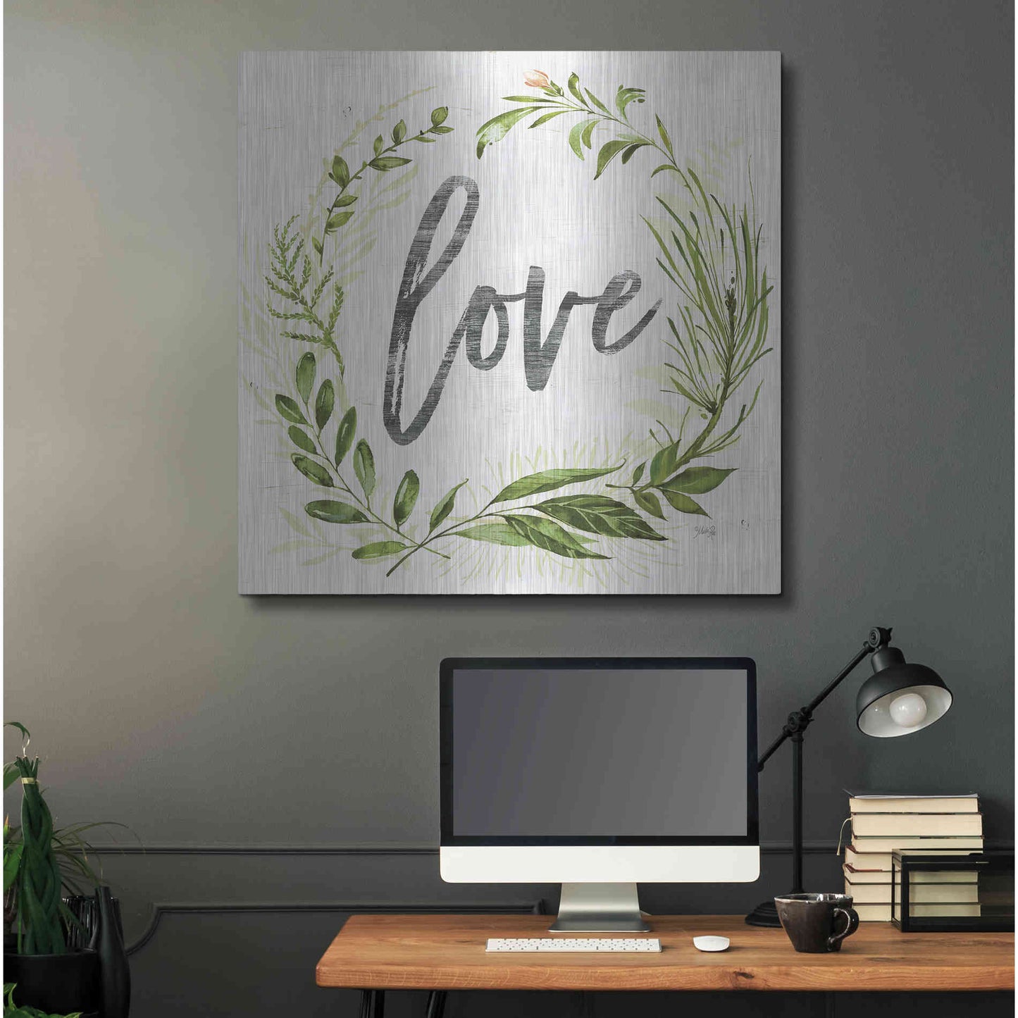 Luxe Metal Art 'Love Greenery Wreath' by Marla Rae, Metal Wall Art,36x36