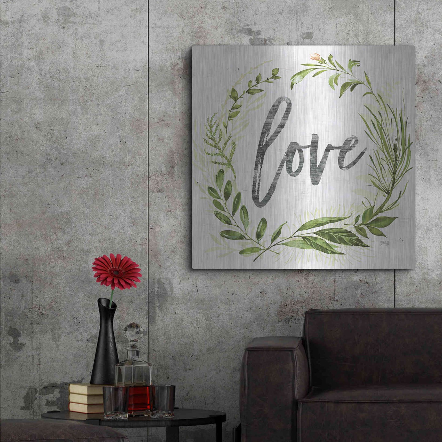 Luxe Metal Art 'Love Greenery Wreath' by Marla Rae, Metal Wall Art,36x36