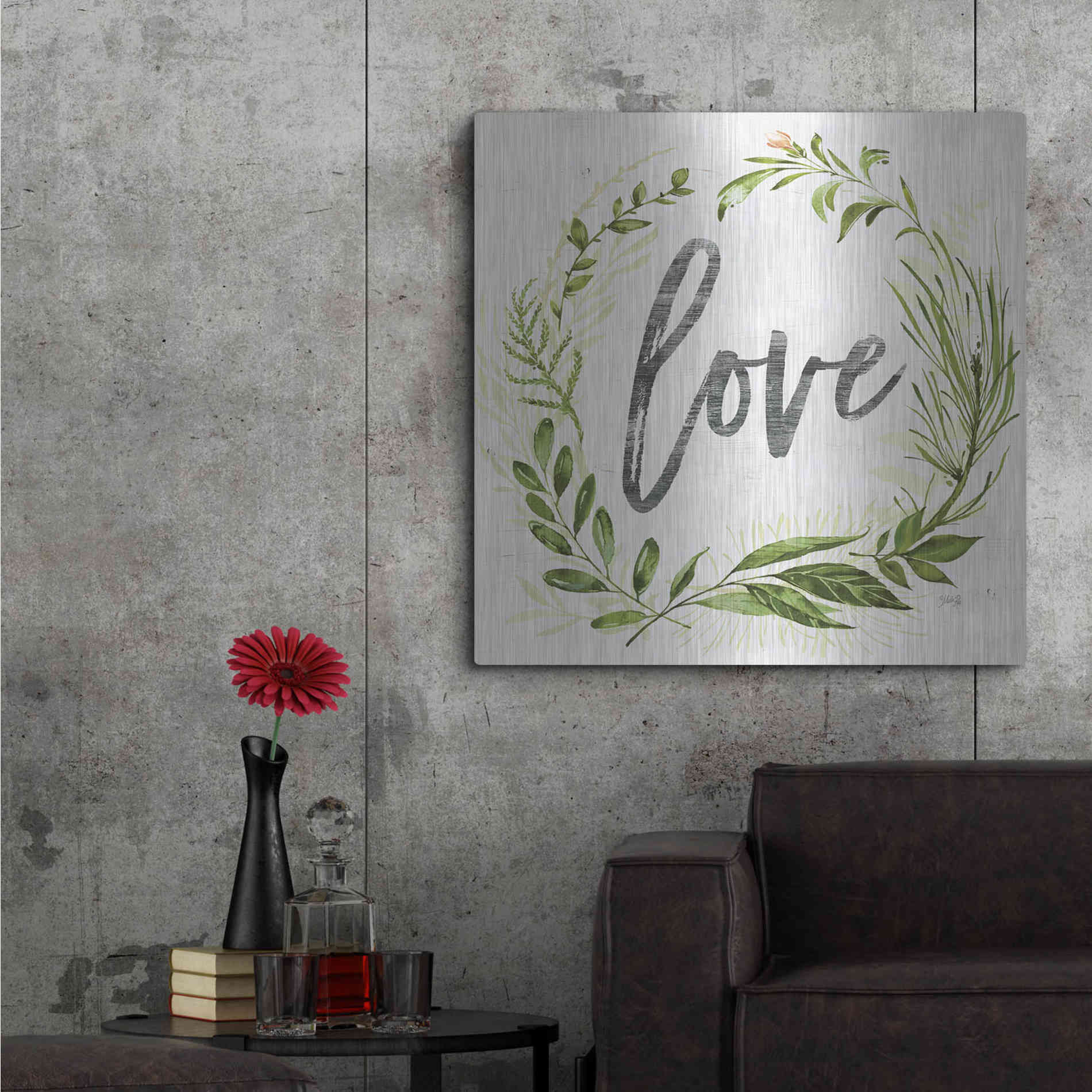 Luxe Metal Art 'Love Greenery Wreath' by Marla Rae, Metal Wall Art,36x36