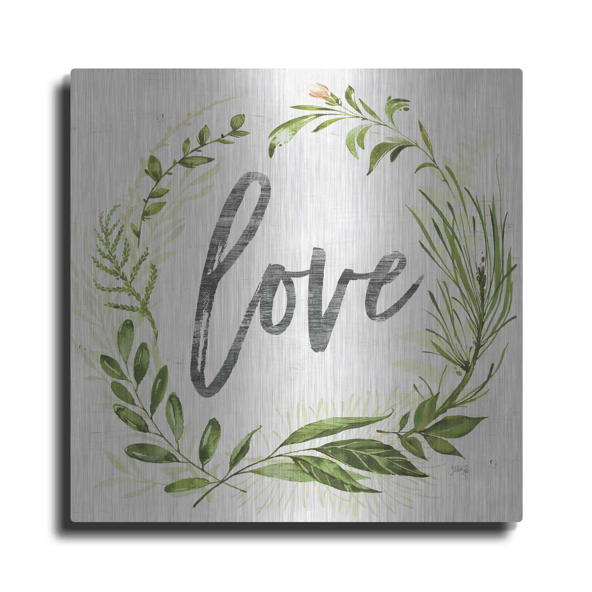 Luxe Metal Art 'Love Greenery Wreath' by Marla Rae, Metal Wall Art