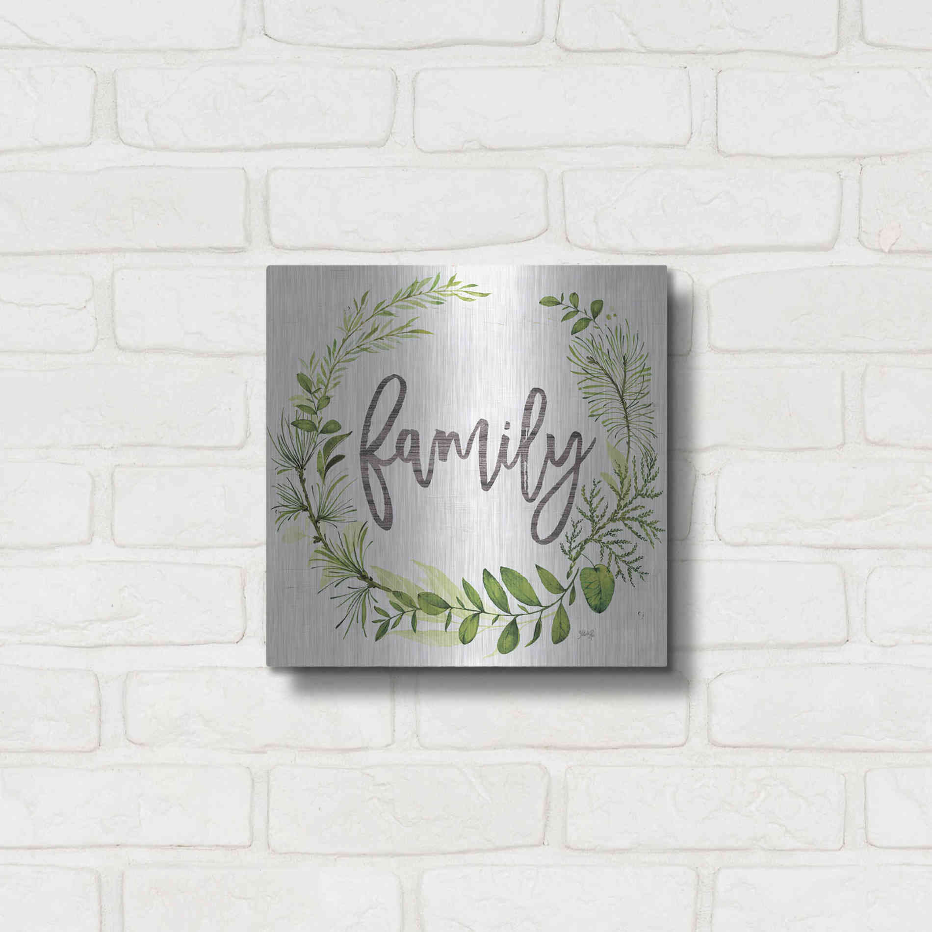 Luxe Metal Art 'Family Greenery Wreath' by Marla Rae, Metal Wall Art,12x12