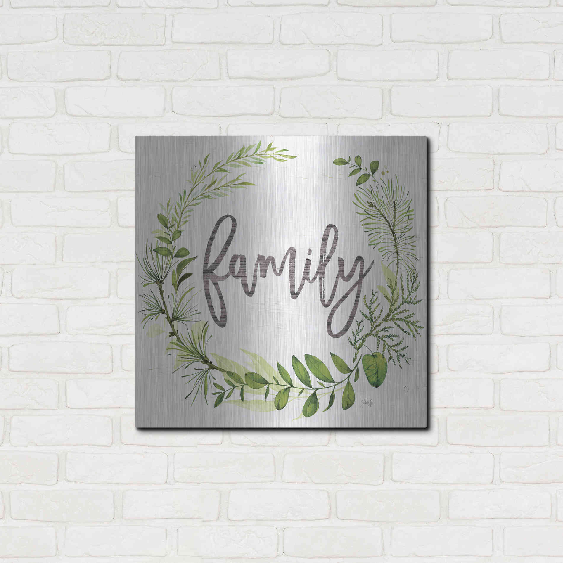 Luxe Metal Art 'Family Greenery Wreath' by Marla Rae, Metal Wall Art,24x24